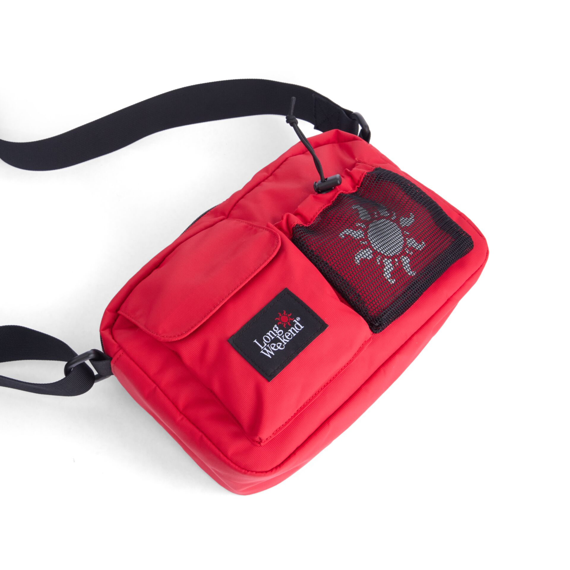 Kosmetiktasche, Rotes Bag, Mesh-Element, Gurtband, Reißverschlusstasche