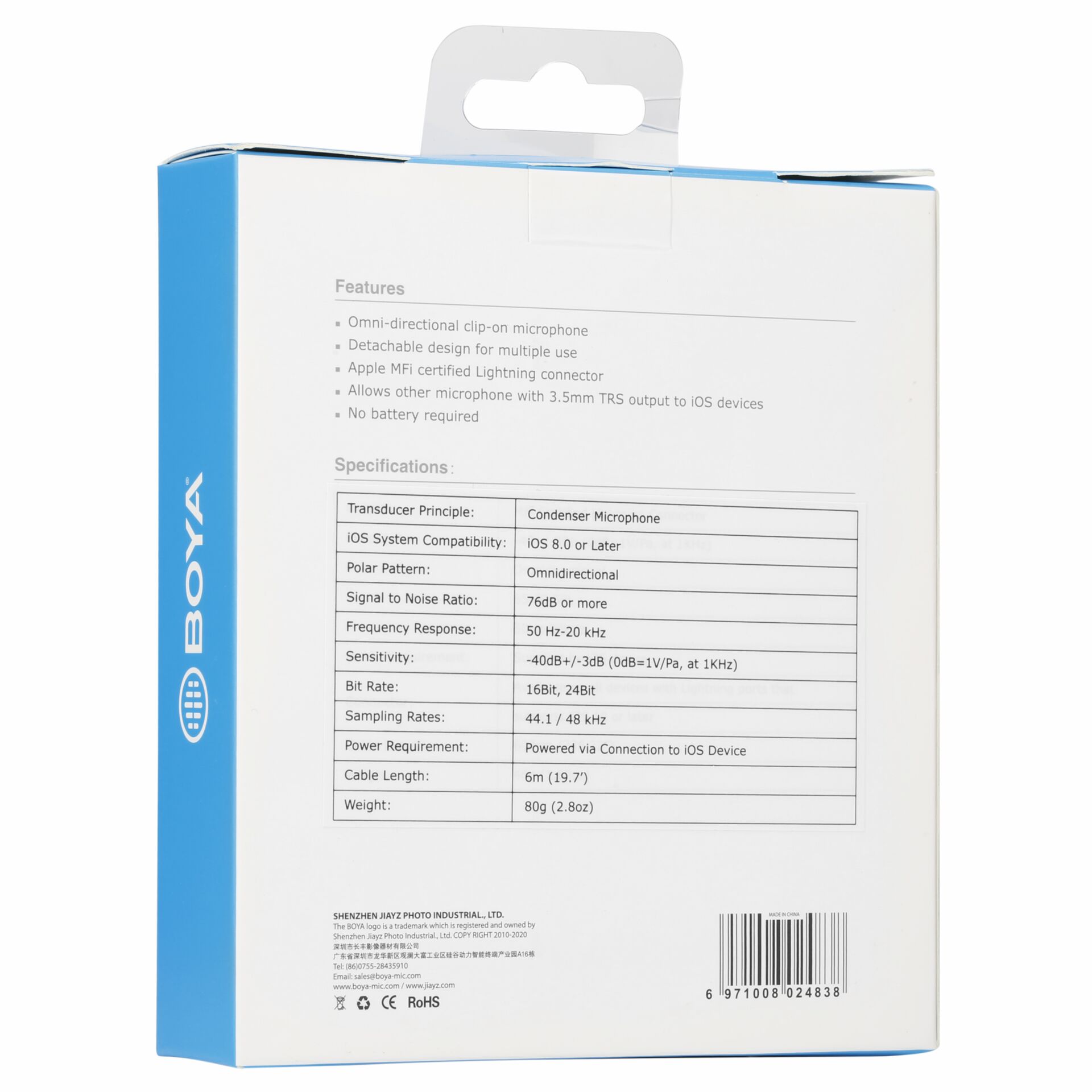 Kondensatormikrofon, Omnidirektional, 3,5 mm TRS, Lightning Connector, iOS kompatibel
