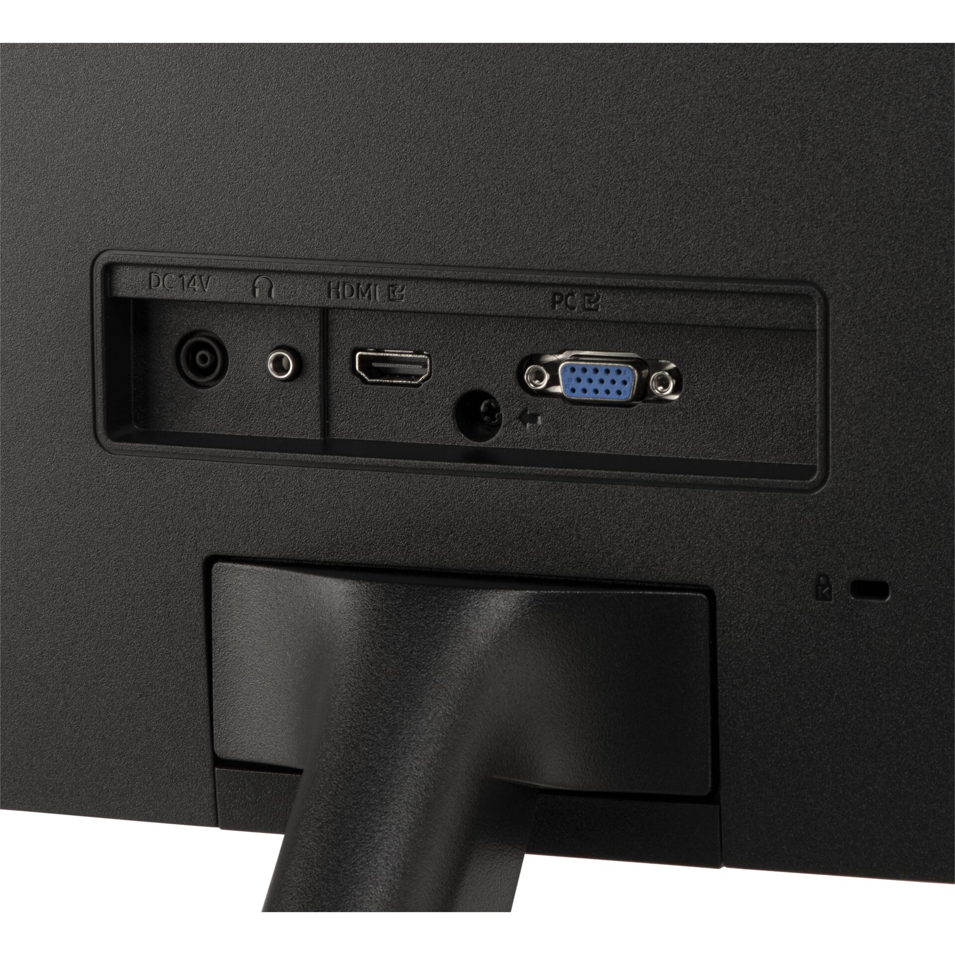 VGA-Anschluss, HDMI-Anschluss, DC 14V, Kabelanschluss, Monitorart