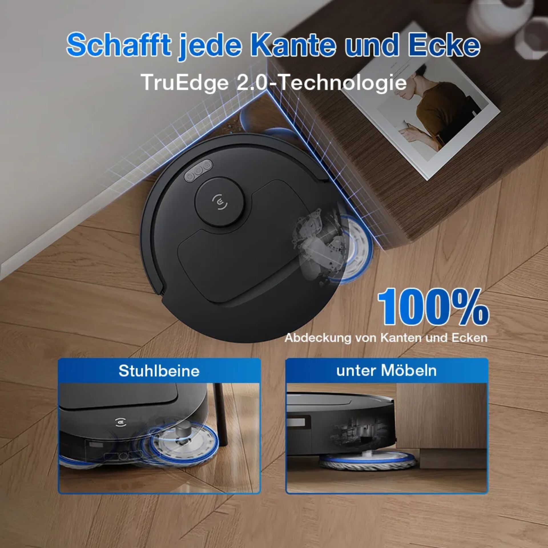 Roboterstaubsauger, Saugroboter, Bodenreinigung, Rundlicher Staubsauger, Kantenreinigung