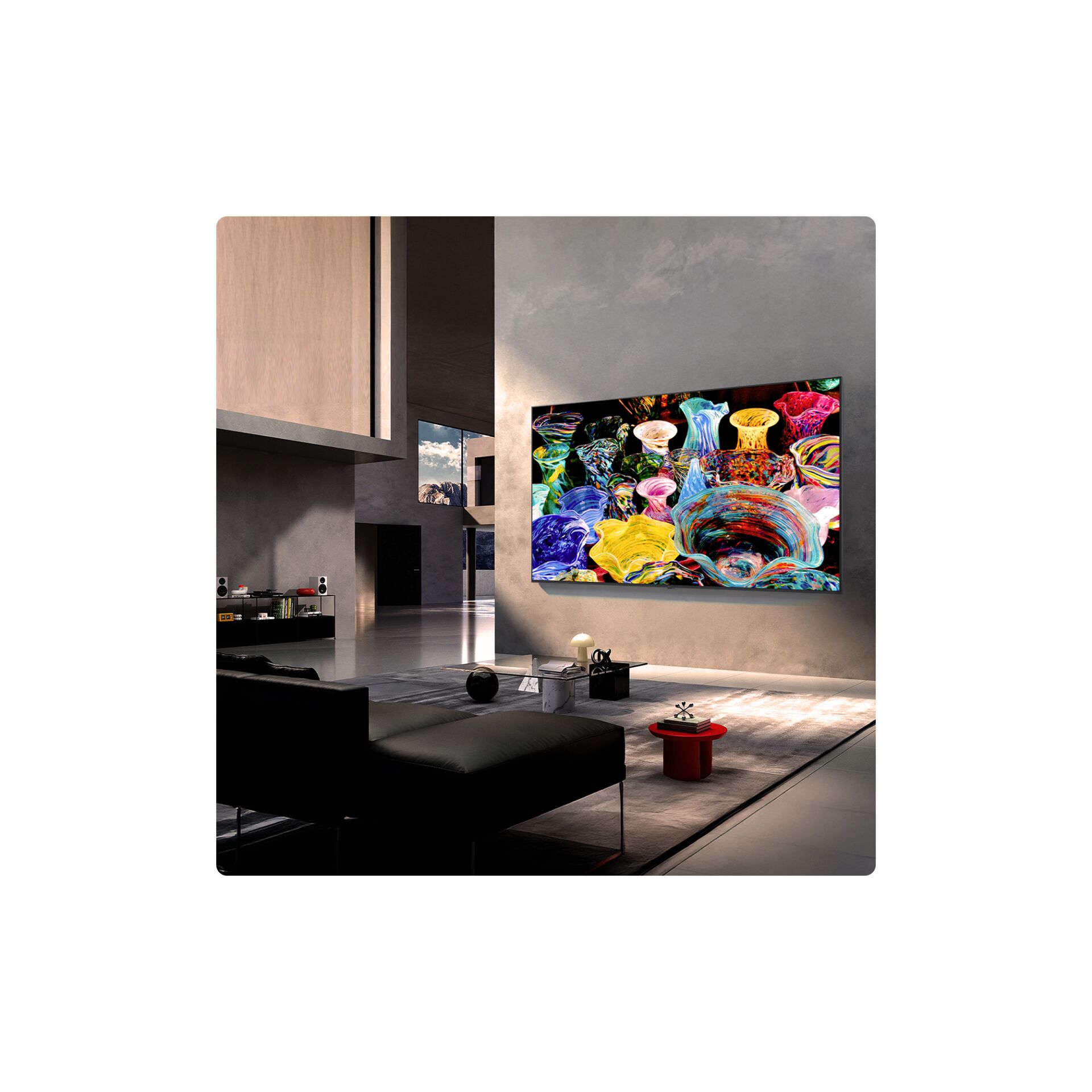 tv-wall-art, abstract-art, wohnzimmer, wandmontage, großbild