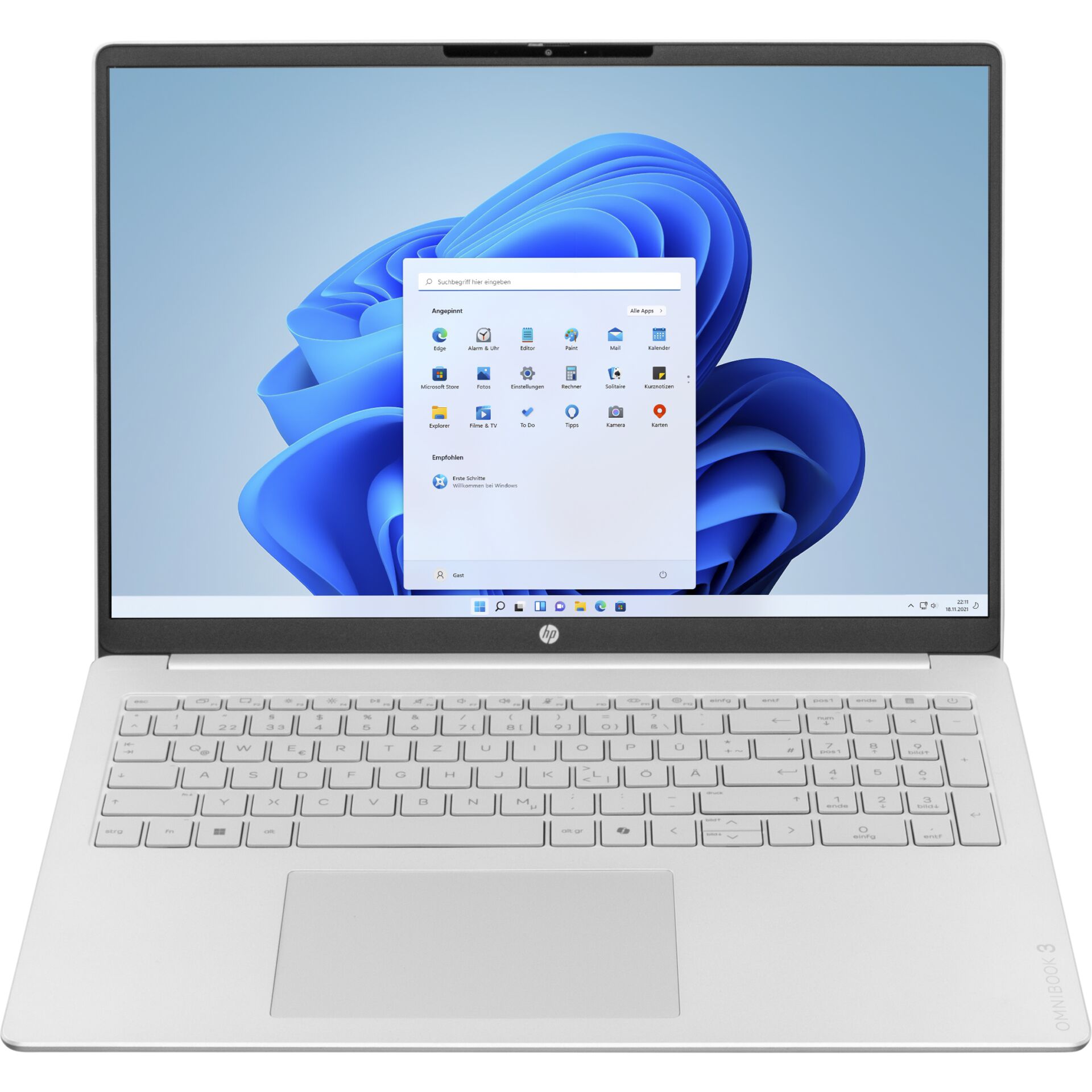 laptop, HP, silber, weiße, Tastatur