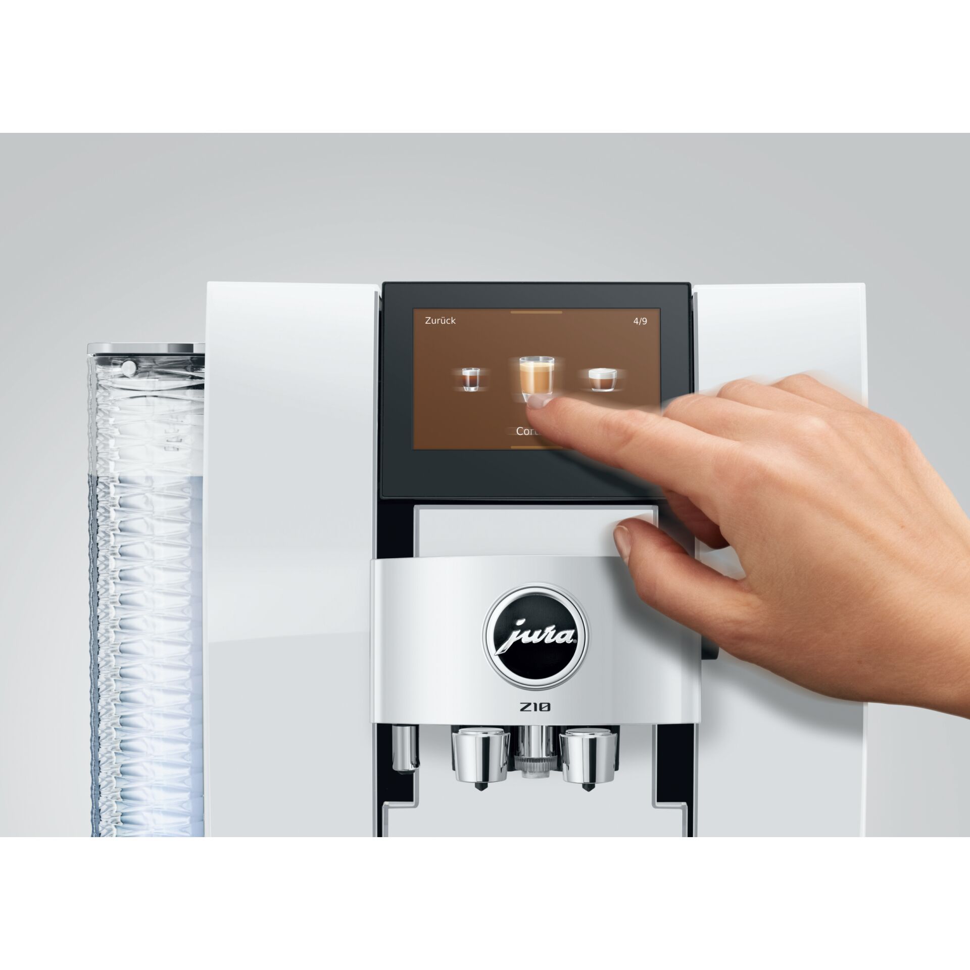 Kaffeemaschine, Kaffeemaschine mit Touchscreen, Moderne Kaffeemaschine, Hochglanz Edelstahl, Milchaufschäumer
