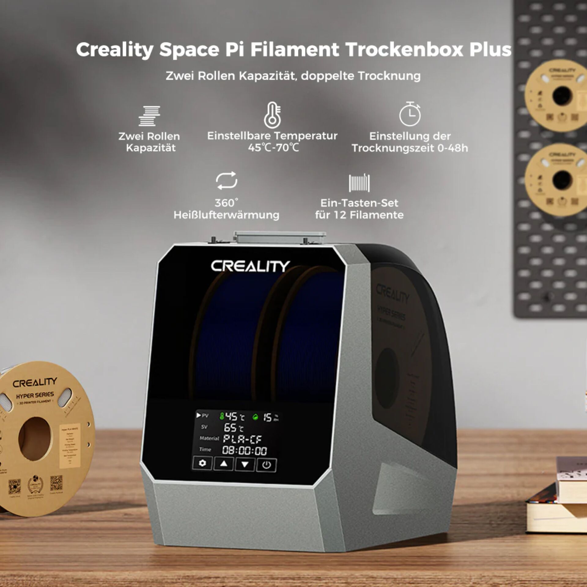 3D-Druck, Filament, Trockenbox, PLA-CF, Temperatursteuerung