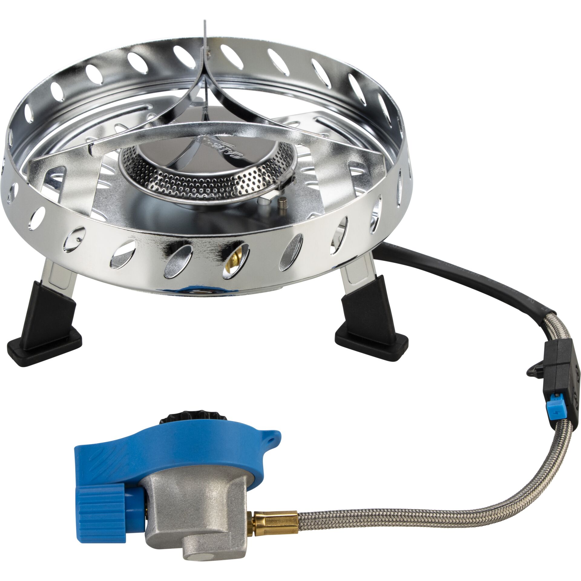 Gerät, Brenner, Ofen, Herd, Camping stove, Gas burner, Portabler Ofen, Edelstahl, Regler-Schlauch