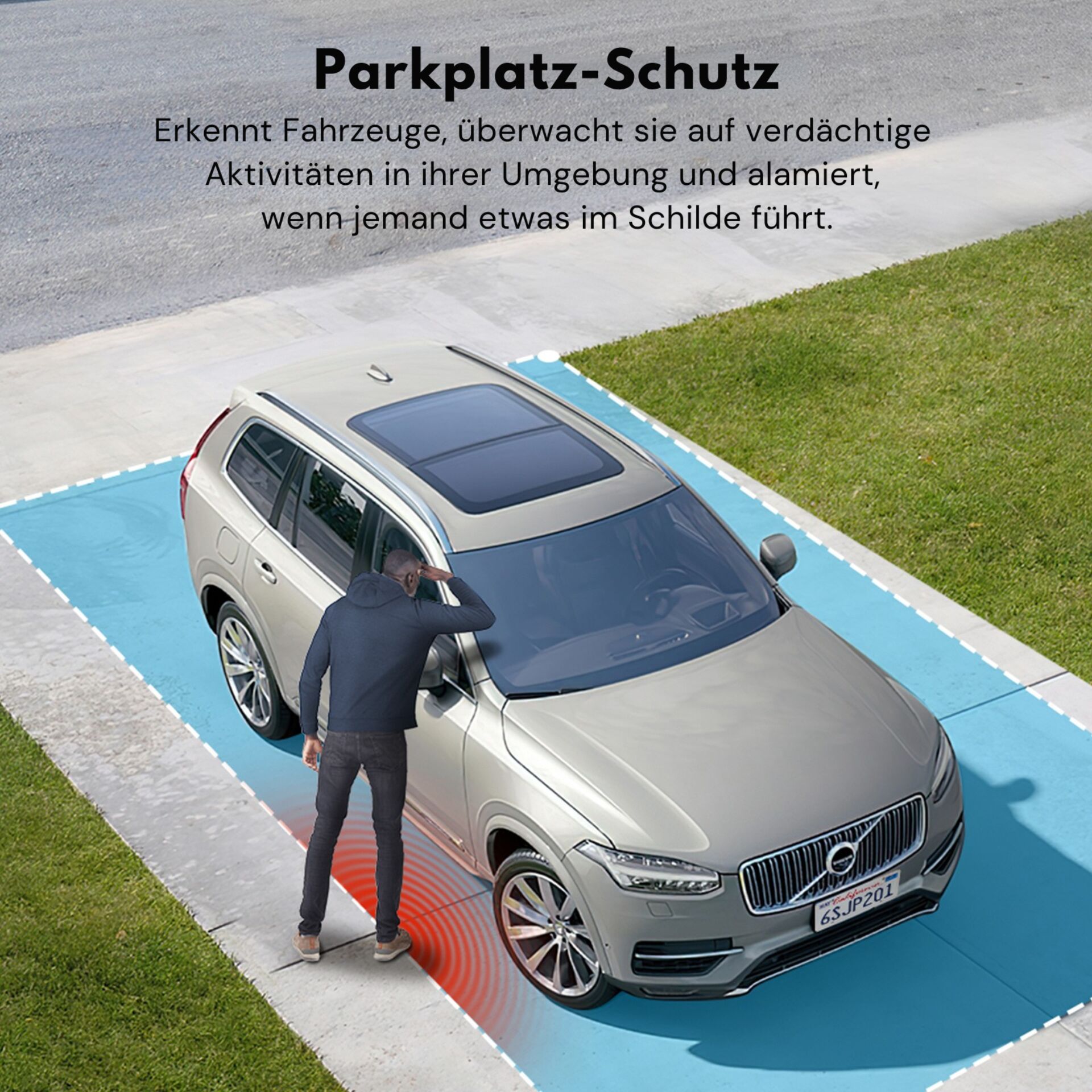 Parkplatz-Schutz, Parkplatzsensor, Car-Überwachung, Parkbereich, Kamera-Sensor