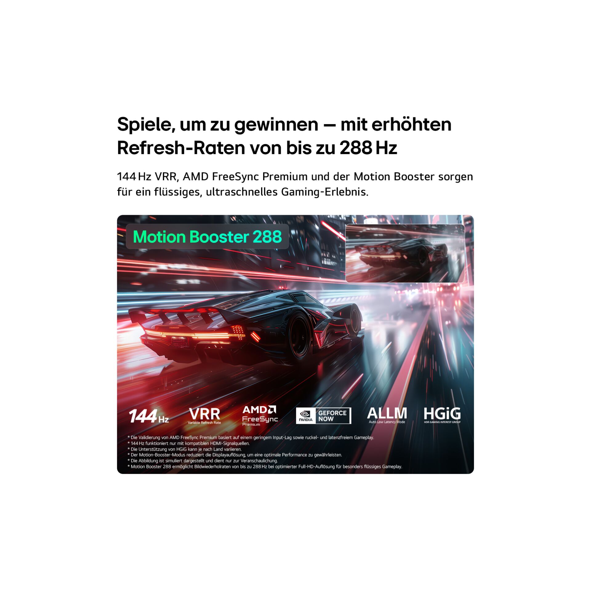 Gaming-Mauspad, Motion Booster 288, 144 Hz, VRR, LED-Kanten