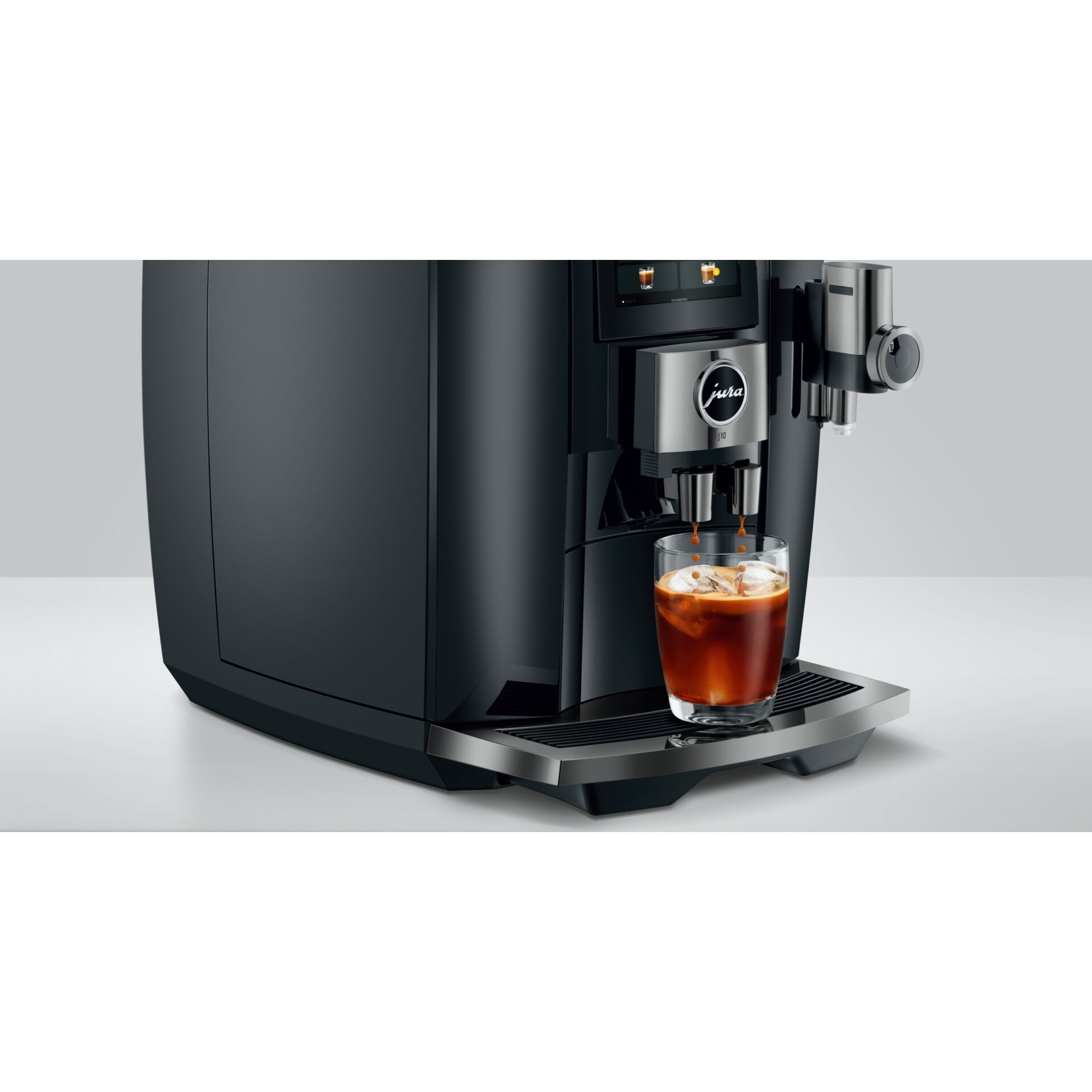Espressomaschine, Kaffeemaschine, Auffangschale, Schwarz, Glas mit Kaffee