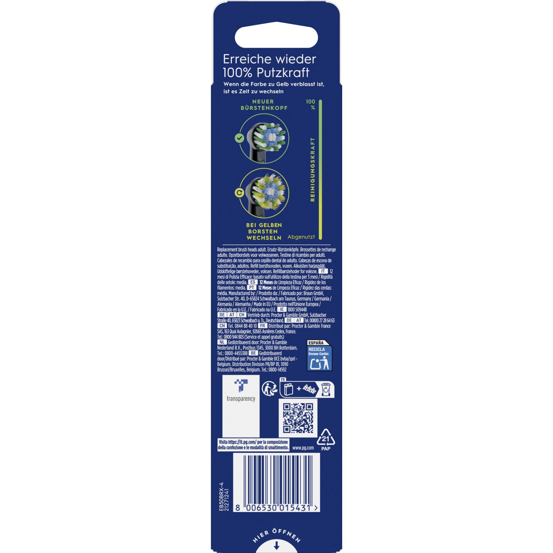 Zahnbürstenkopf, Bürstenkopf, Zahnreinigung, Reinigungsleistung, Einwegprodukt