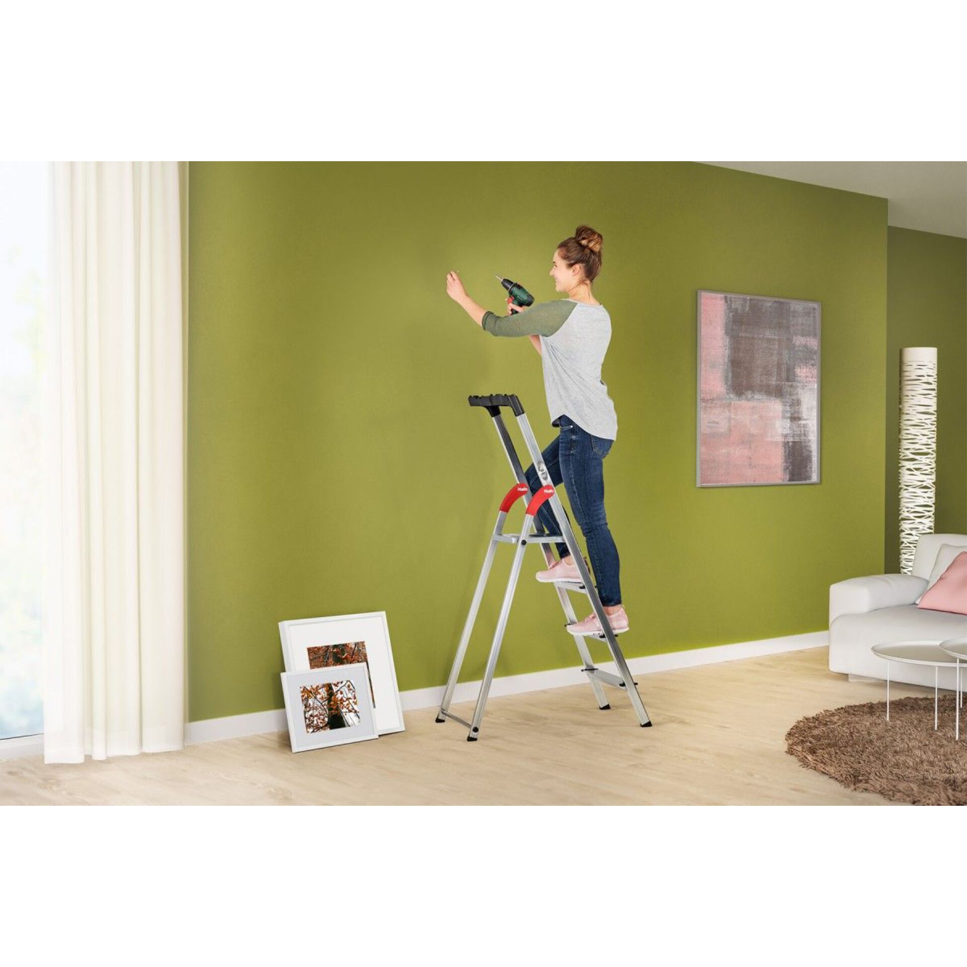 Treppeleiter, Leiter, Wohnzimmer, Wandmontage, Drahtstufen