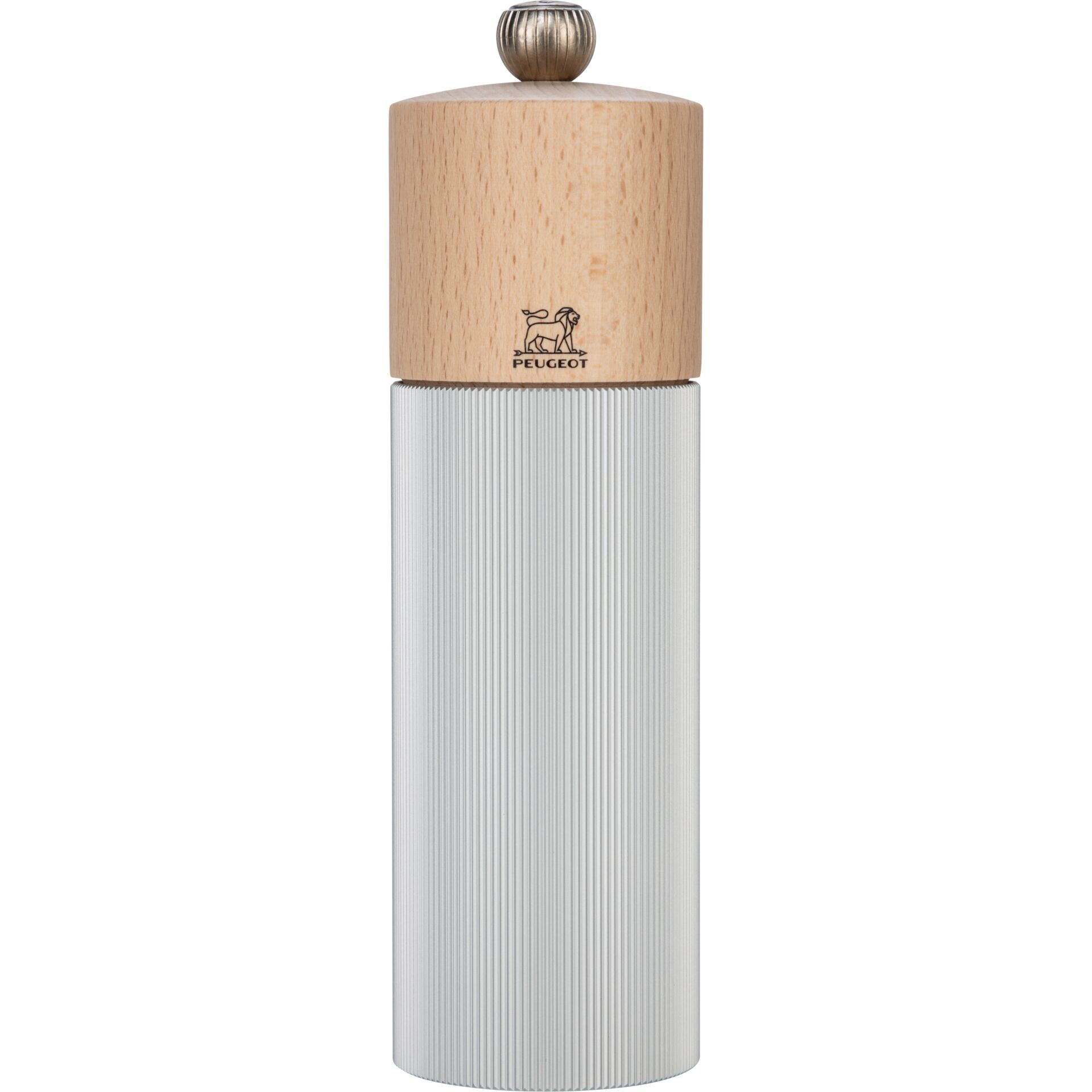 pfeffermühle, Holzdeckel, Metallkörper, Rillung, Peugeot-Branding?