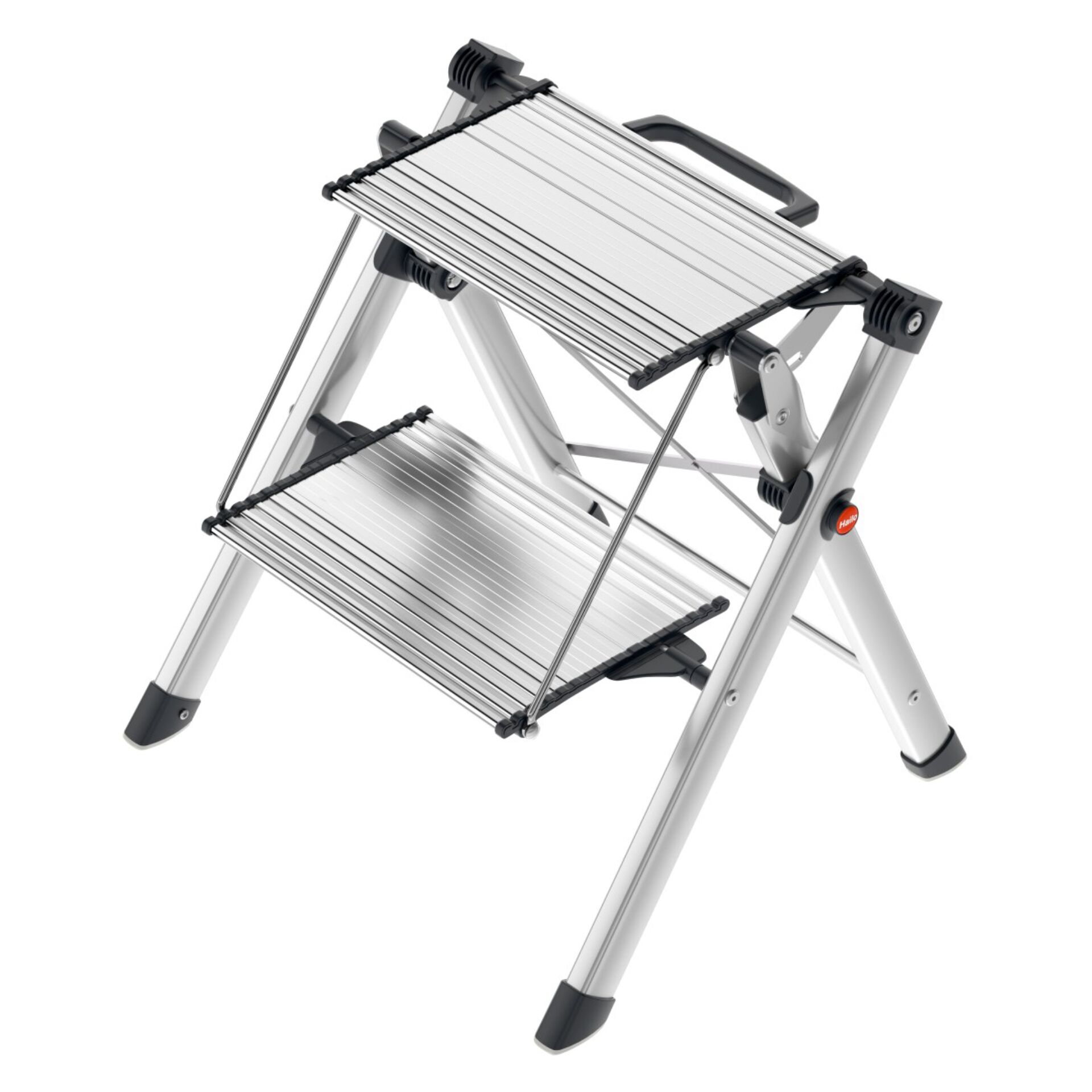 Trittleiter, Aluminium, zweistufig, faltbar, Stahl-Design