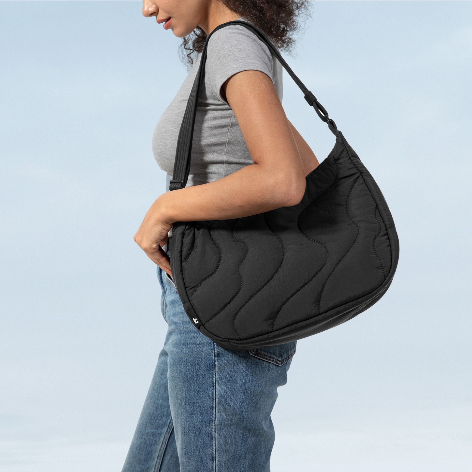 Handtasche, Schultertasche, gequiltet, Schwarz, große Tasche
