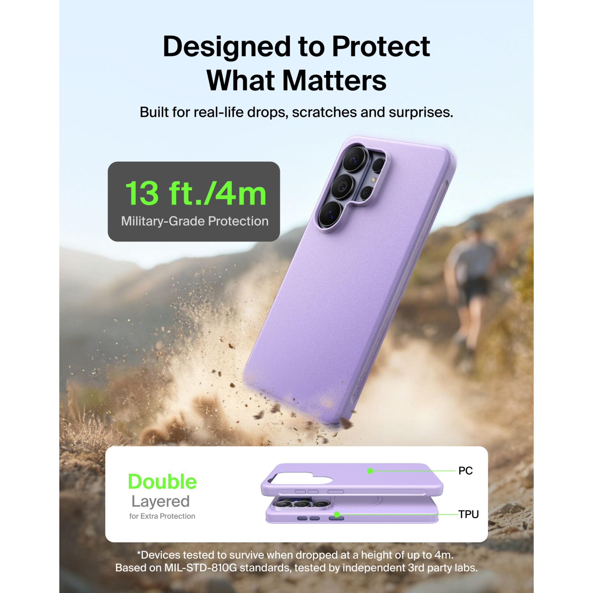 Smartphone, Purple case, Protective case, Triple-camera, Military-grade protection