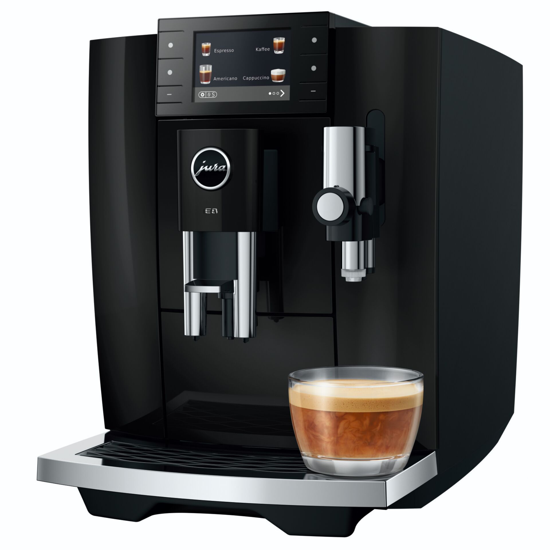 Kaffeevollautomat, Espressomaschine, Hochglanz Schwarz, Milchaufschäumer, Tassenbereit