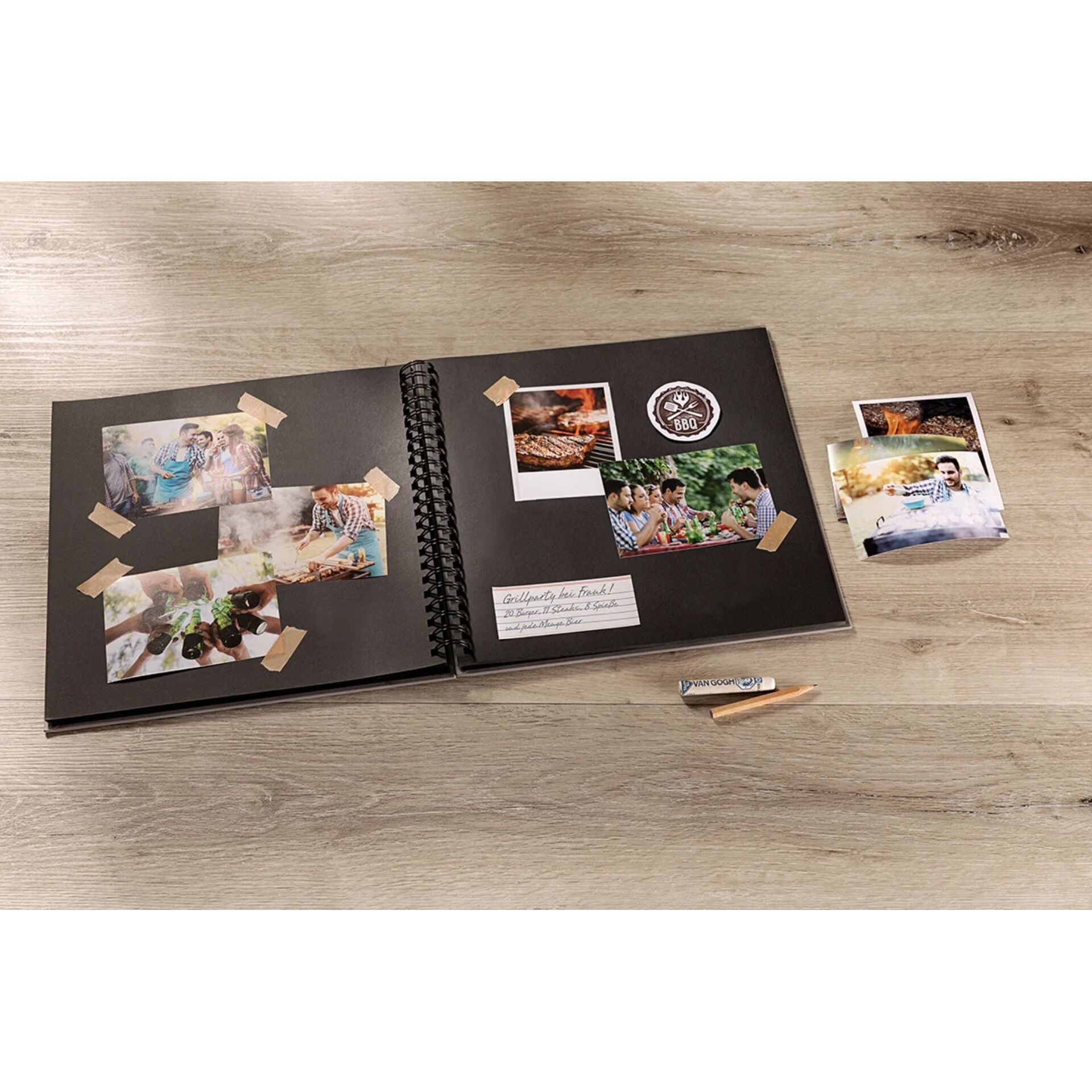 Fotoalbum, Fotocollage, Pfl aumen, Holzoptik, Klebeband