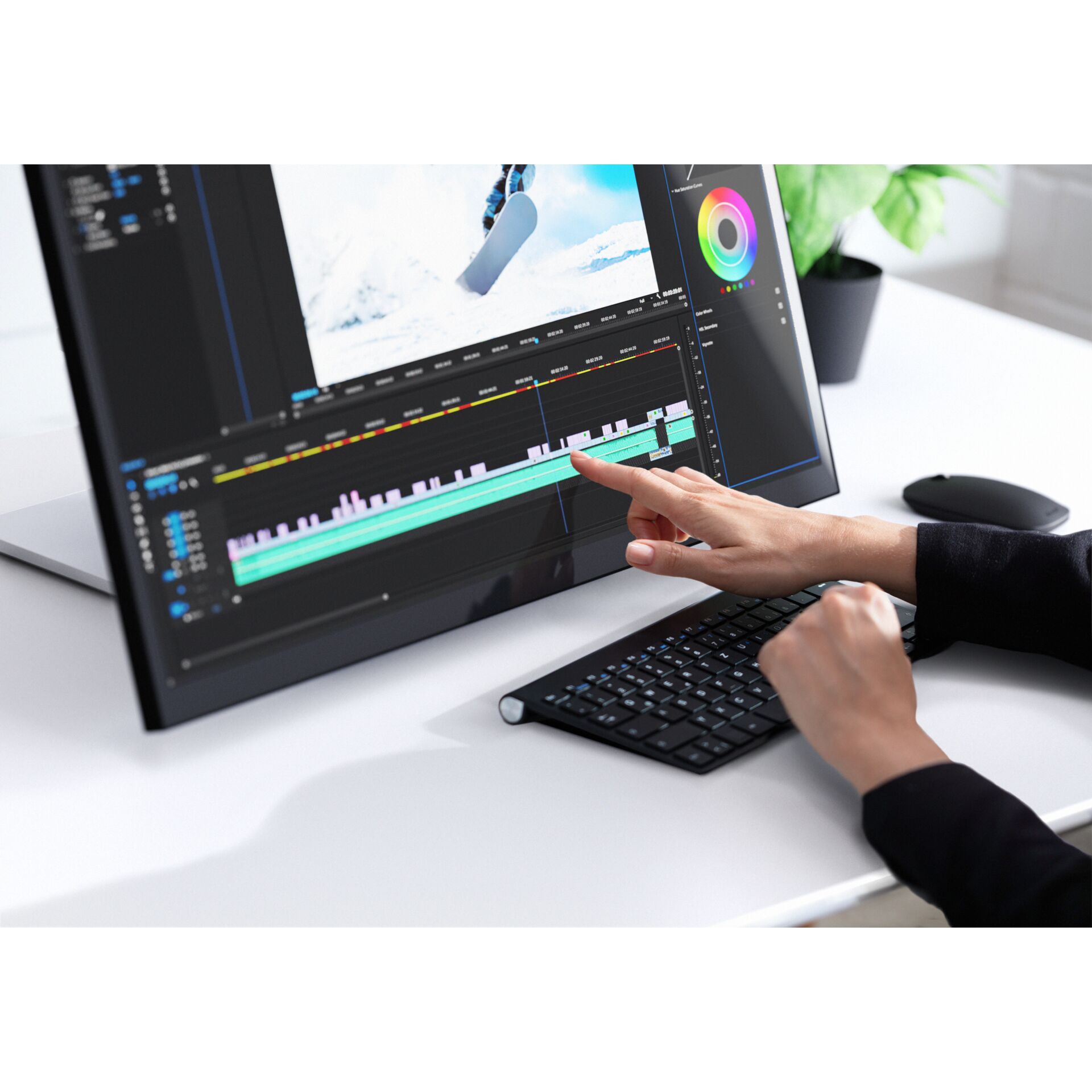 Desktop, Video editing, Monitor, Tastatur, Berührungsgesten