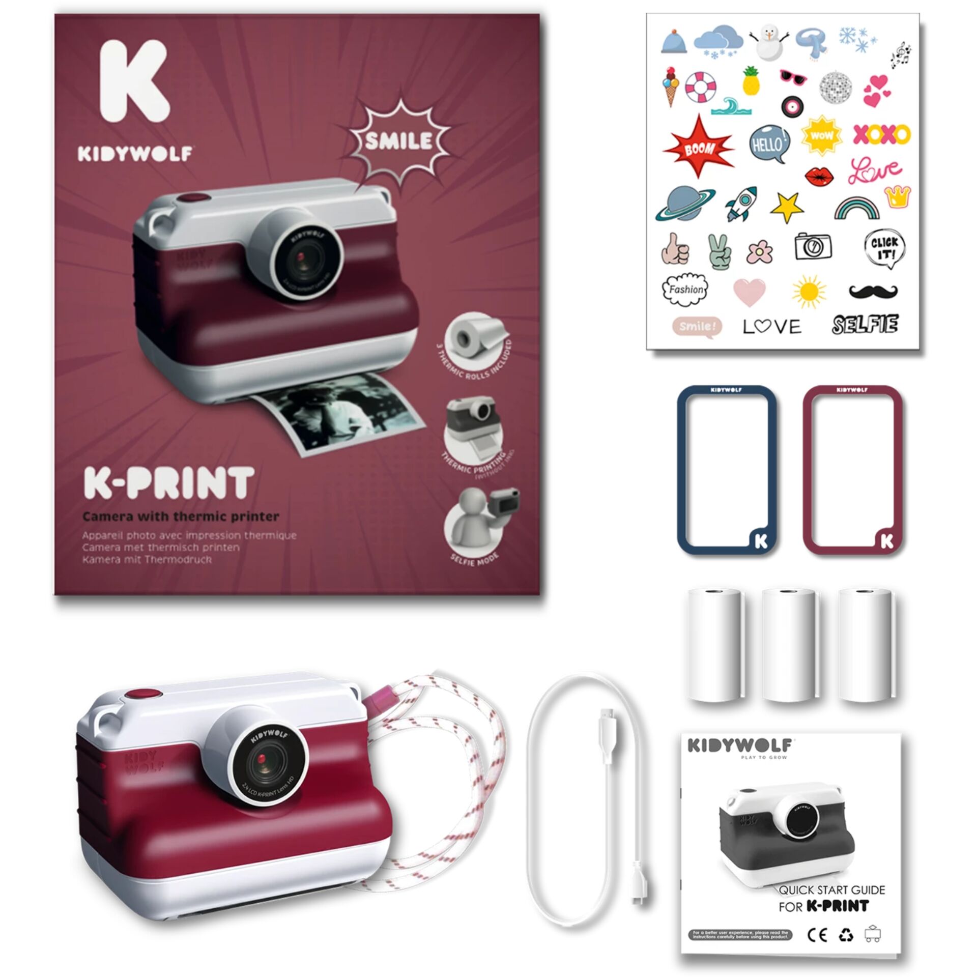 K-Print, Thermischer Drucker, Polaroid Kamera, Kidywolf, Zubehörset