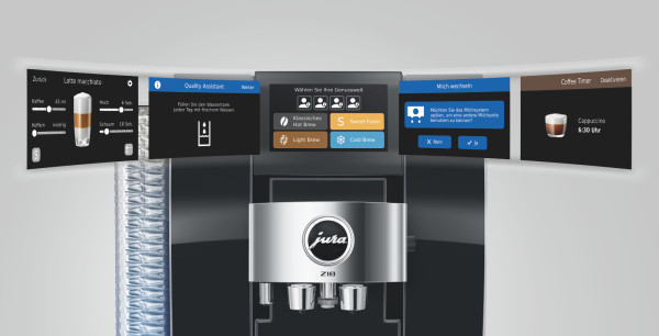Espresso-Kaffeemaschine, Kaffeeautomat, Schwarz-Silber, Brüharm, Touchscreen-Display