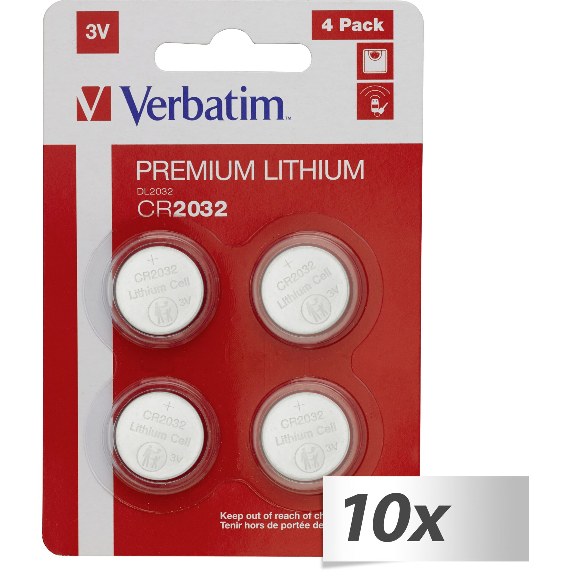 10x4 Verbatim CR 2032  Lithium Batterie           49533