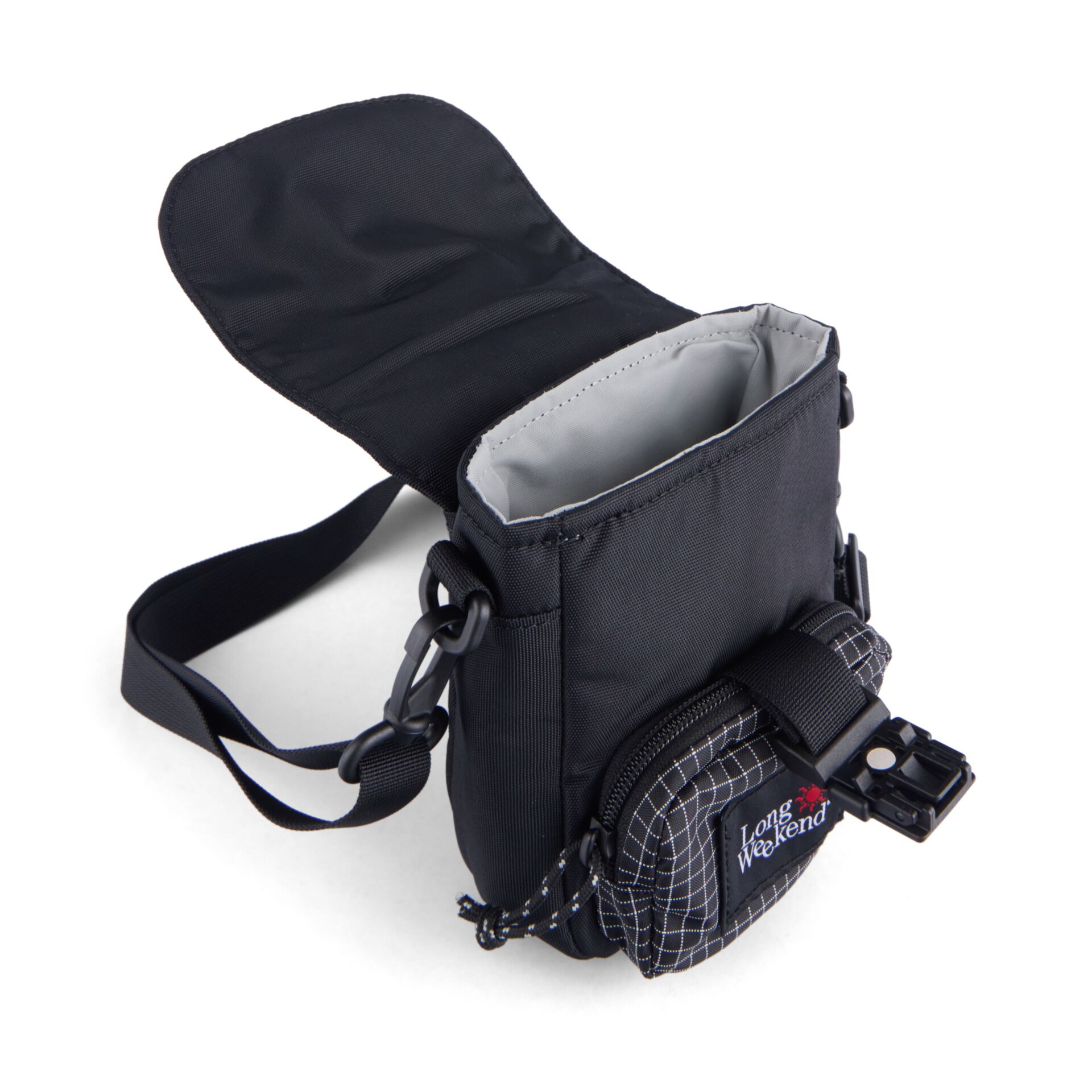 Schultertasche, kompakt, schwarz, Trageriemen, Reißverschluss-Beutel