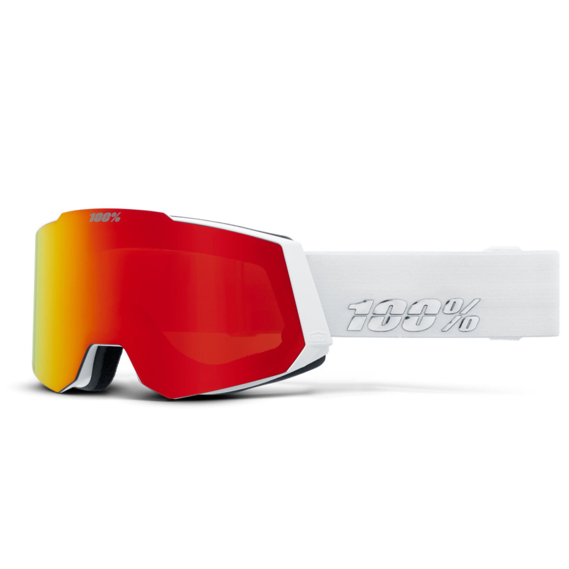 Skibrille, Goggle, Rotorange Glas, Schnellverschluss, Weißer Riemen