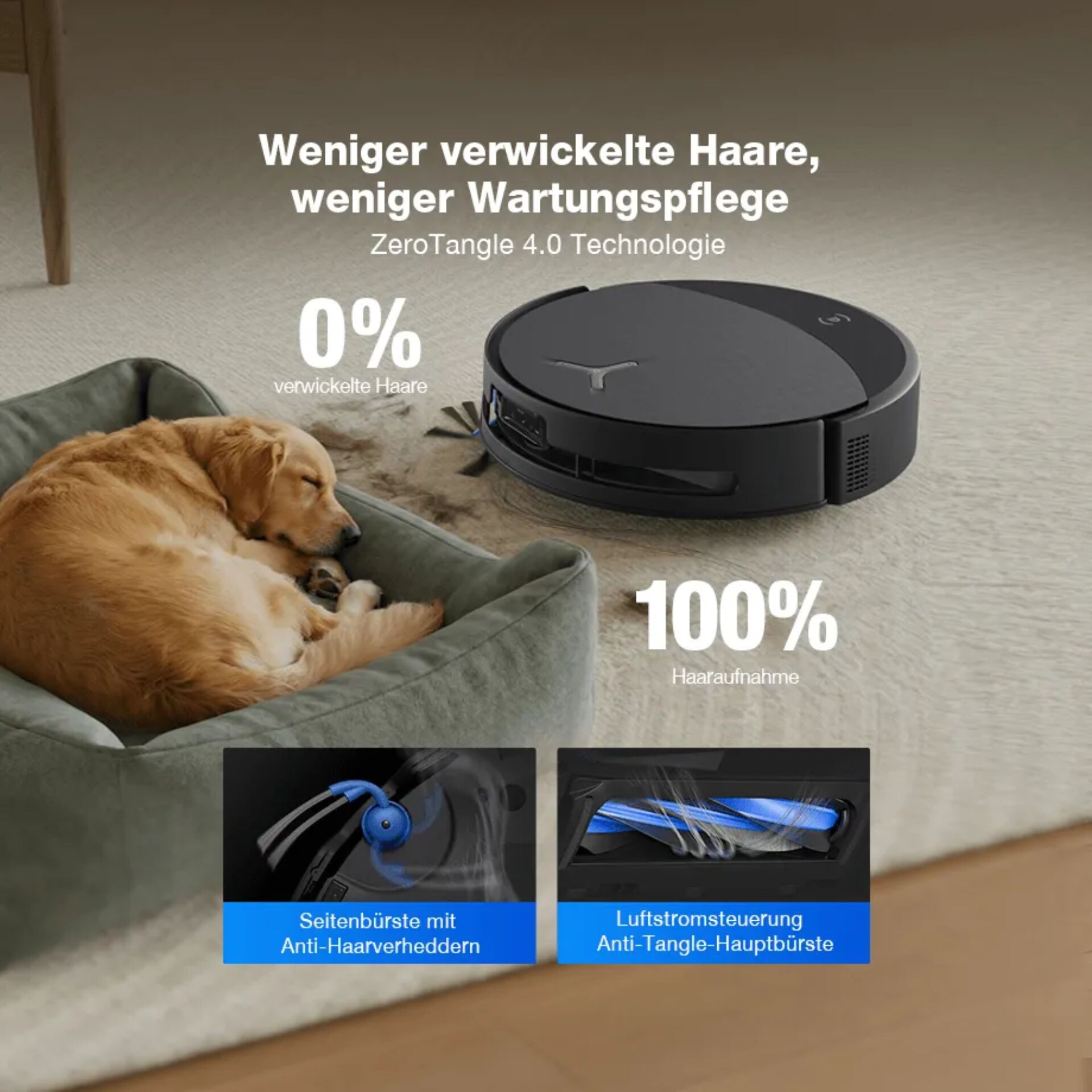 Roboterstaubsauger, Haustierfreundlich, Staubsaugerroboter, Zero-Tangle Technologie, Haarschutz