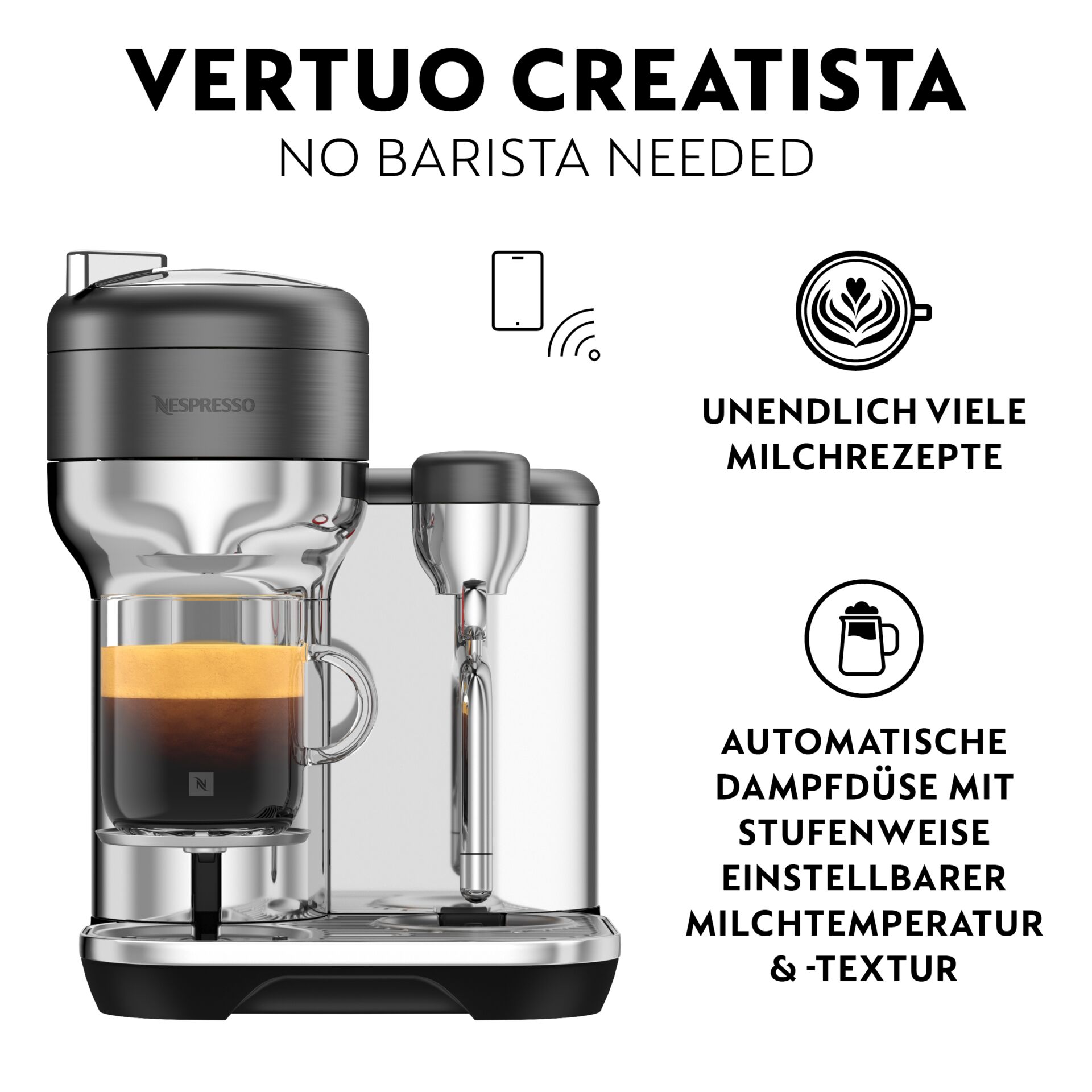 Espressokocher, Kaffeemaschine, Milchersatz, Milchaufschäumer, Automatische Dampfduese