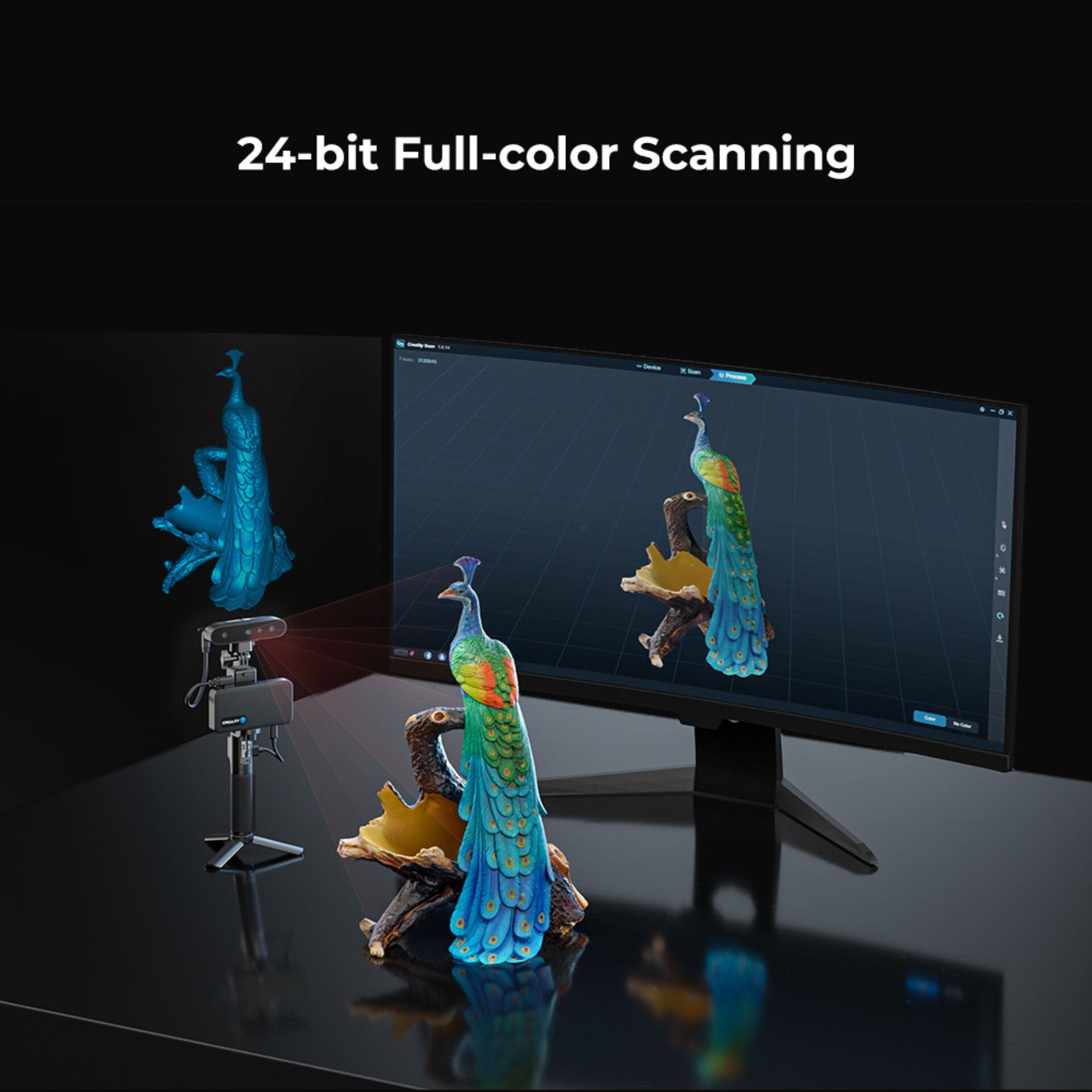 3D-Scan, Pfauenmodell, bunter statue, 3D-Darstellung, Monitoreinrichtung