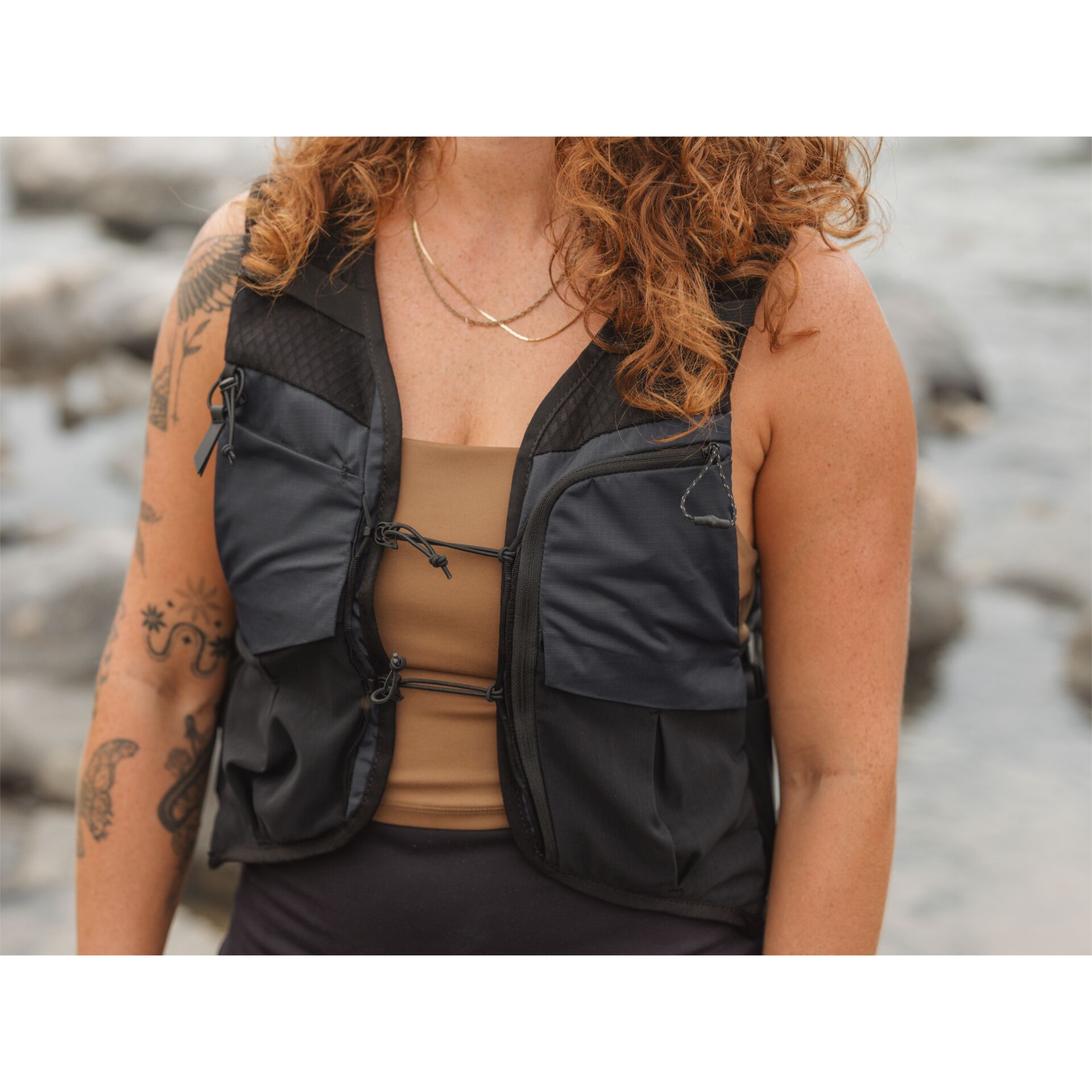Weste, Outdoor-Weste, Reißverschluss, Taschenweste, Taillenbereich