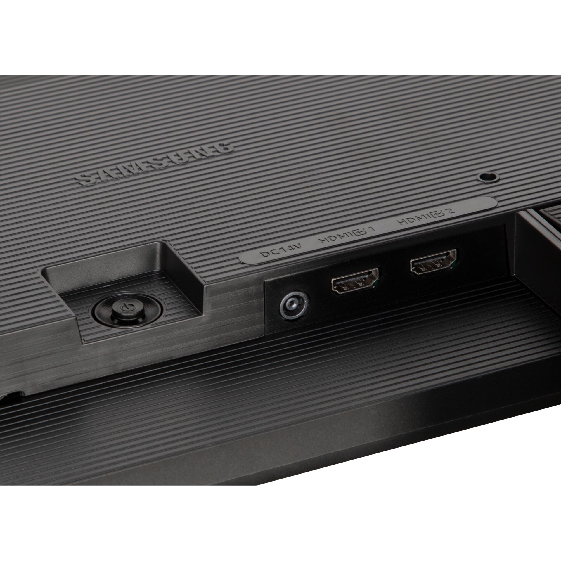 Netzschalter, HDMI-Anschlüsse, DC-Eingang, Rückseite, Klinkenanschluss, Stromeingang, HDMI-Anschluss, DC/AV, Kopfhörerausgang, gerillte Oberfläche