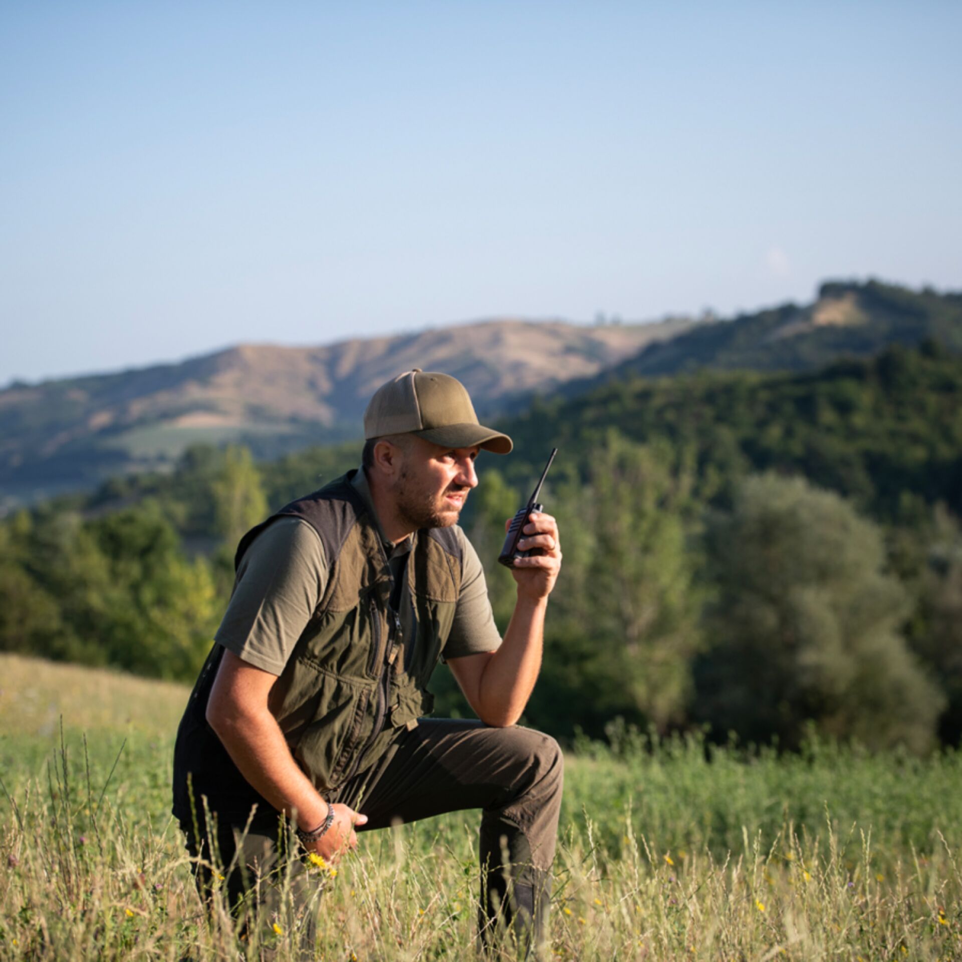 outdoor, wandern, feld, radio, mann