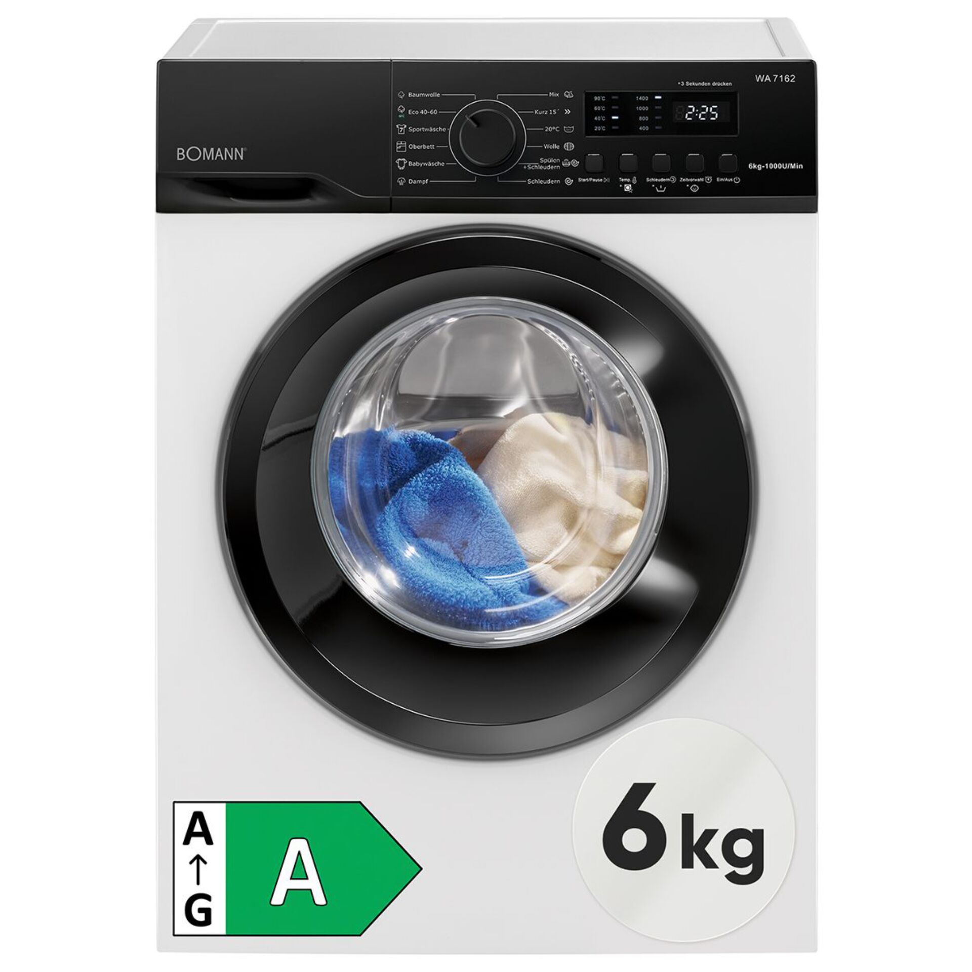 Waschmaschine, Frontlader, 6 kg, A-Energieeffizienz, Betriebsanzeige