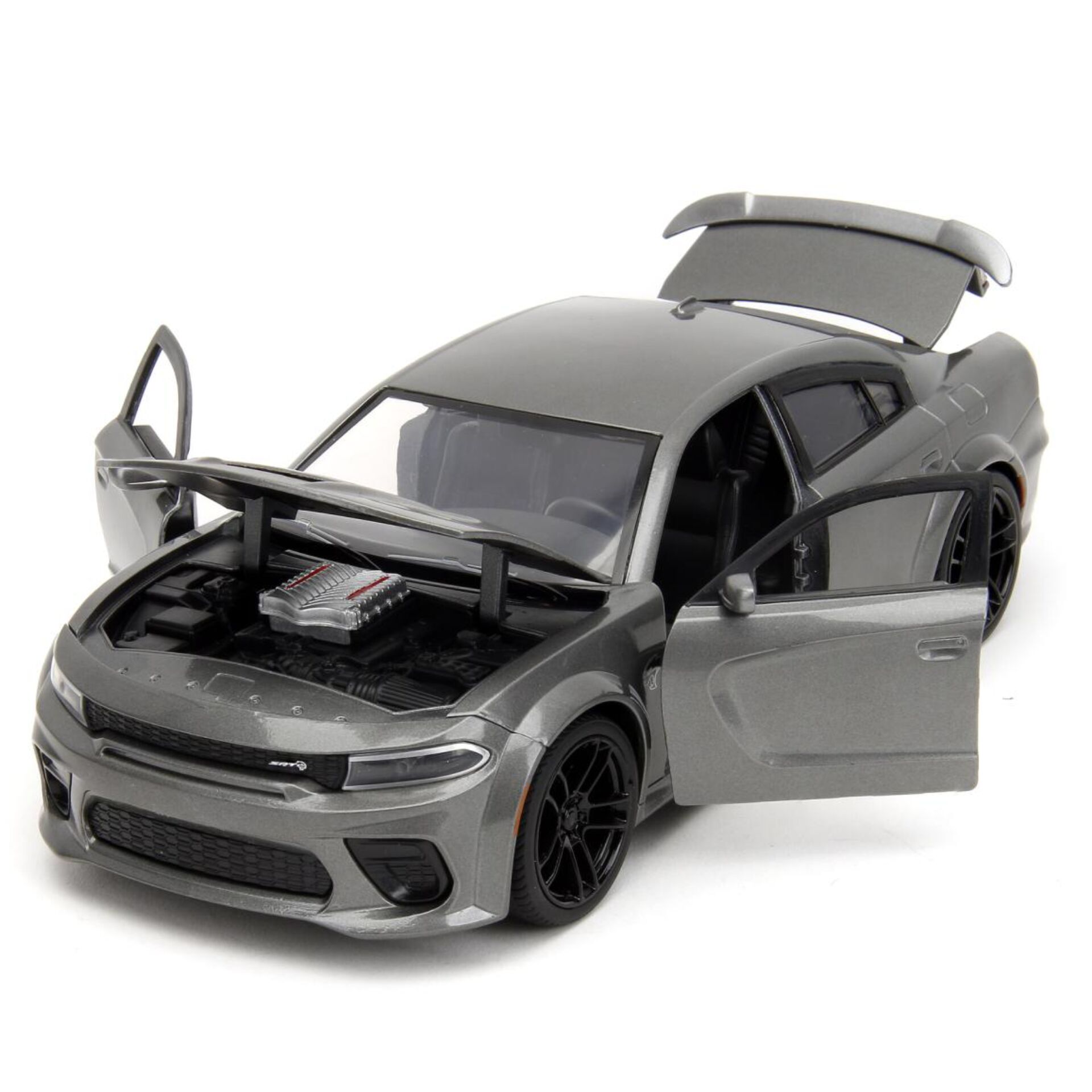 Modelauto, Diecast, Grau, Geöffnete Türen, Motor sichtbar