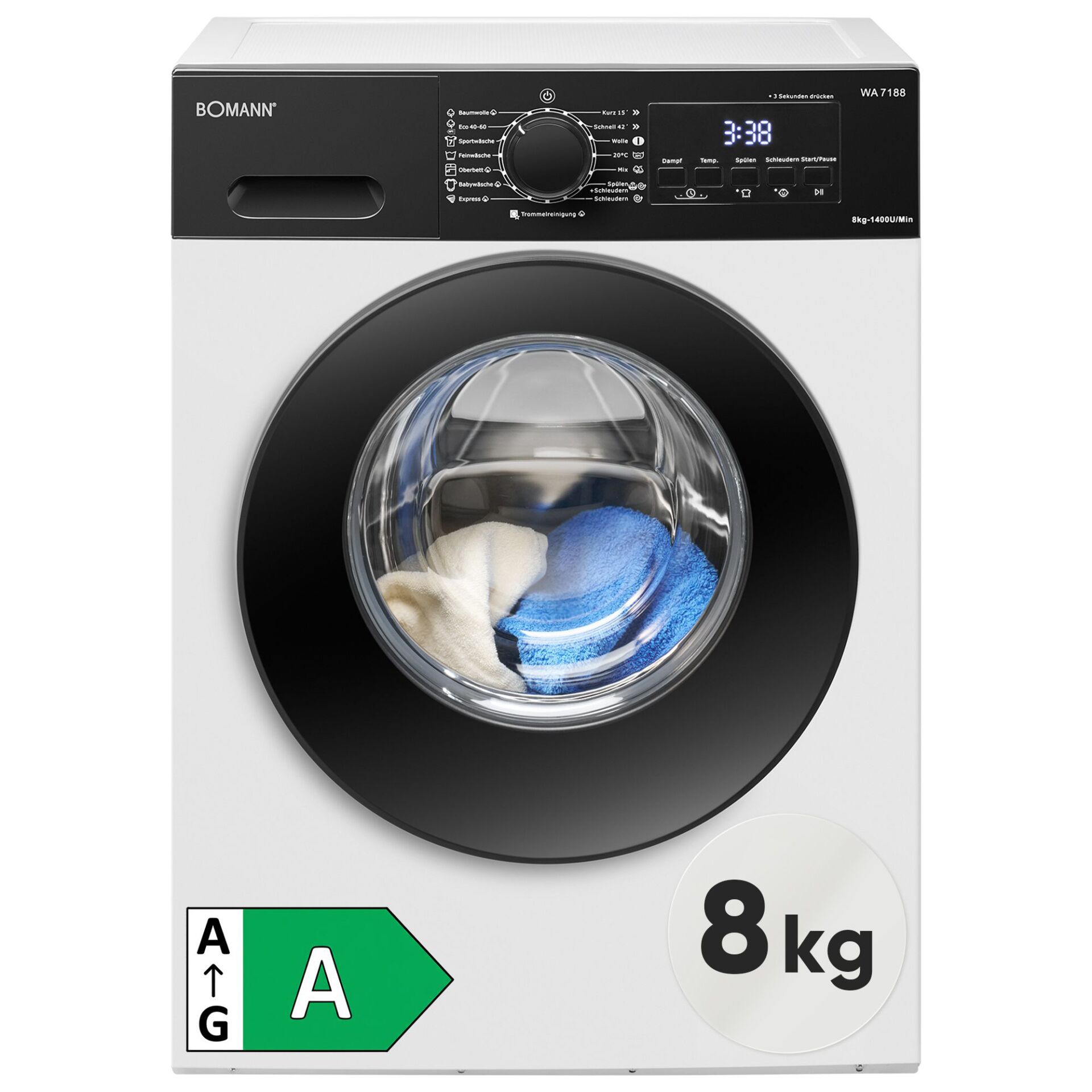 Waschmaschine, 8 kg, Frontlader, Kohle/Schwarz-Ton, Bodenhohe Frontlader