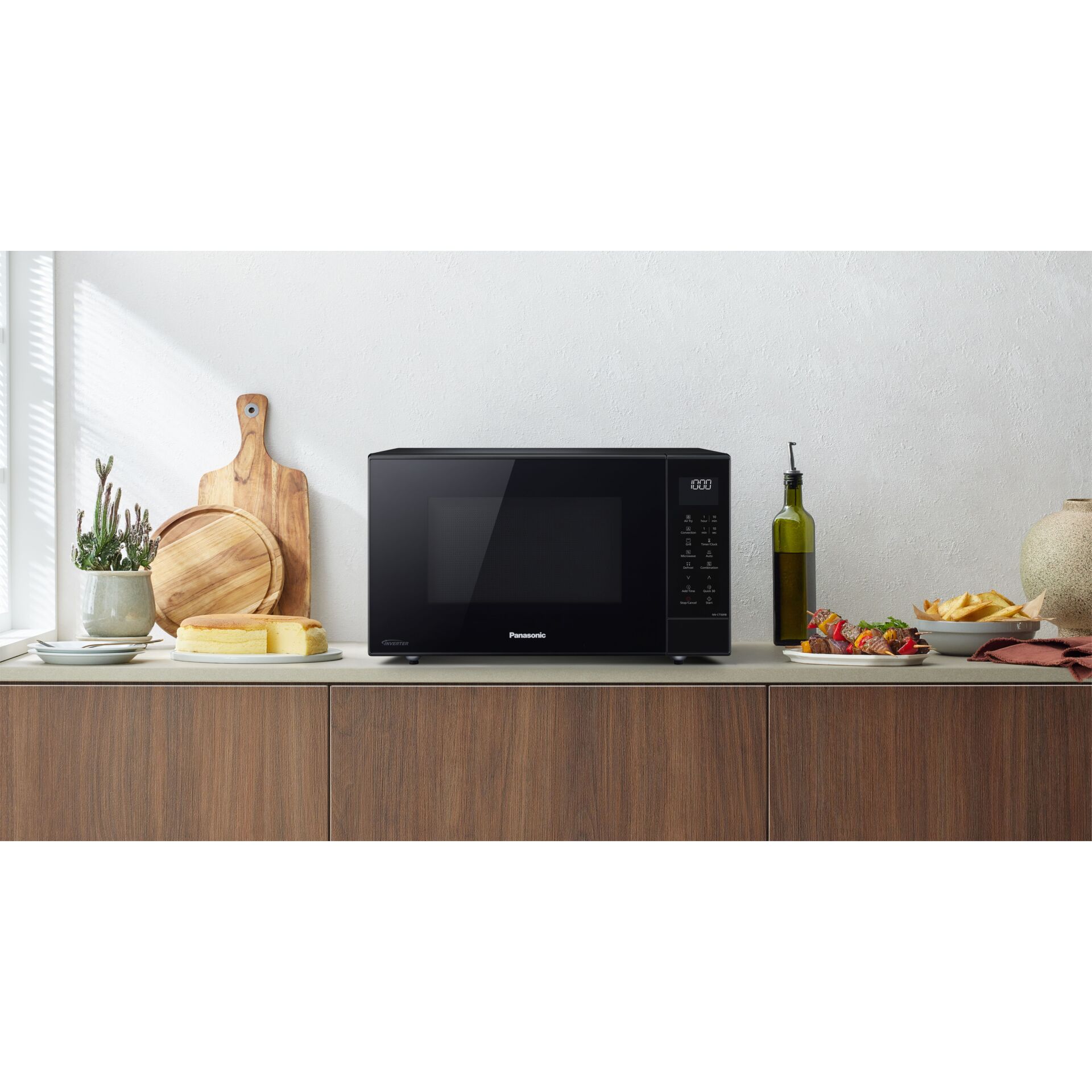 mikrowelle, schwarz, küche, arbeitsplatte, panasonic