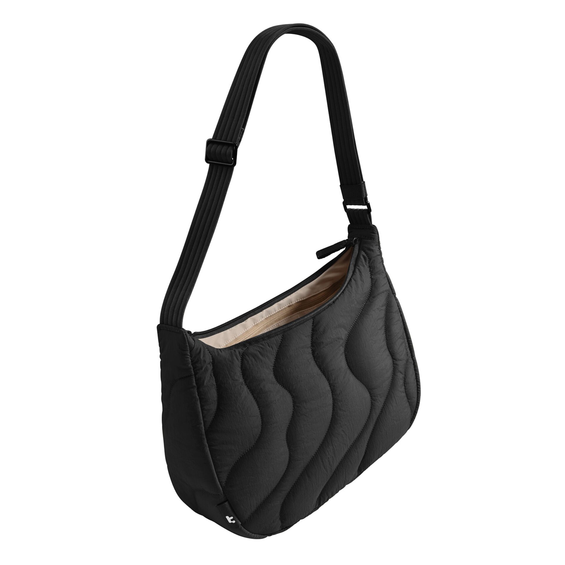 schultertasche, quilting, schwarz, riemen, reissverschluss