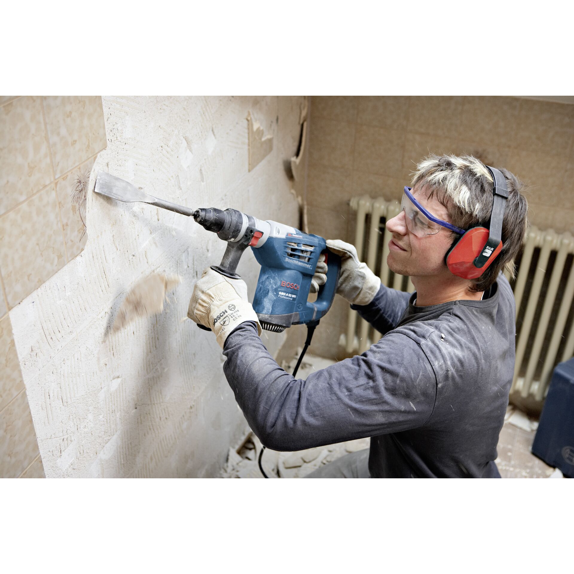 Elektrische Bohrmaschine, Werkzeug, Person, Arbeiter, Handschuh