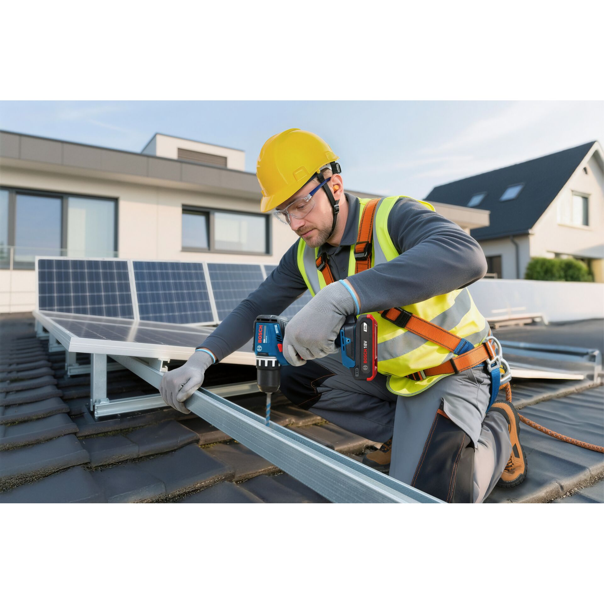 Solaranlage, Solarpanel, Montage, Arbeitsoutfit, Schwind?