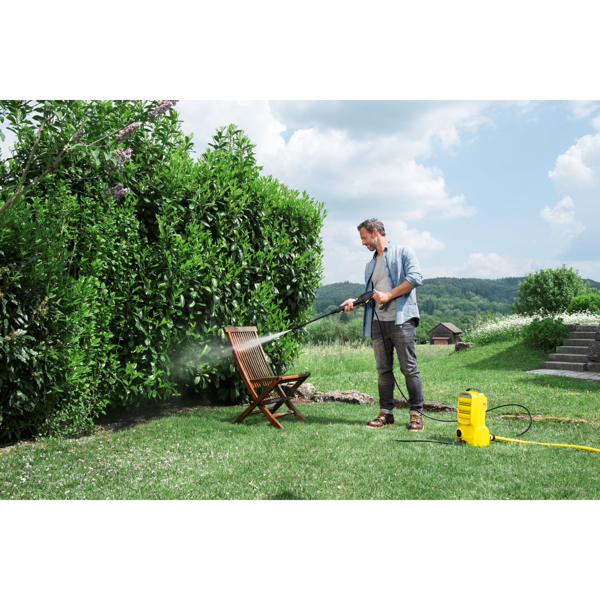 Gras, Rasen, Stuhl, Garten, Person