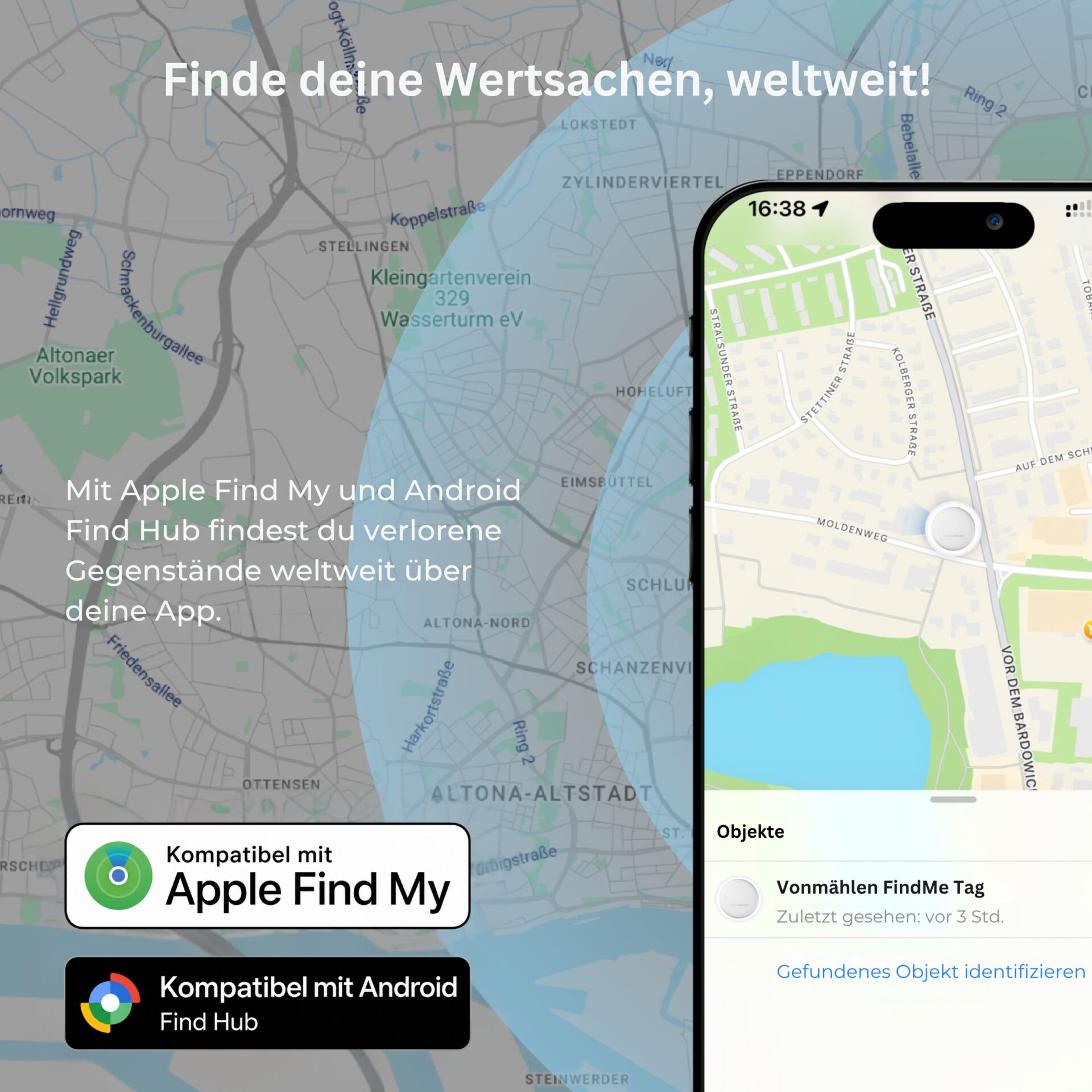 Karten-App, Standort, Nutzeroberfläche, Apple Find My, Android Find Hub