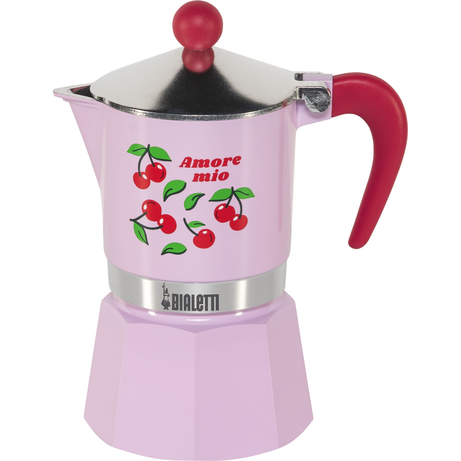 Kaffeeminima, Stövchen, Kanne, Kirschenmuster, rosa
