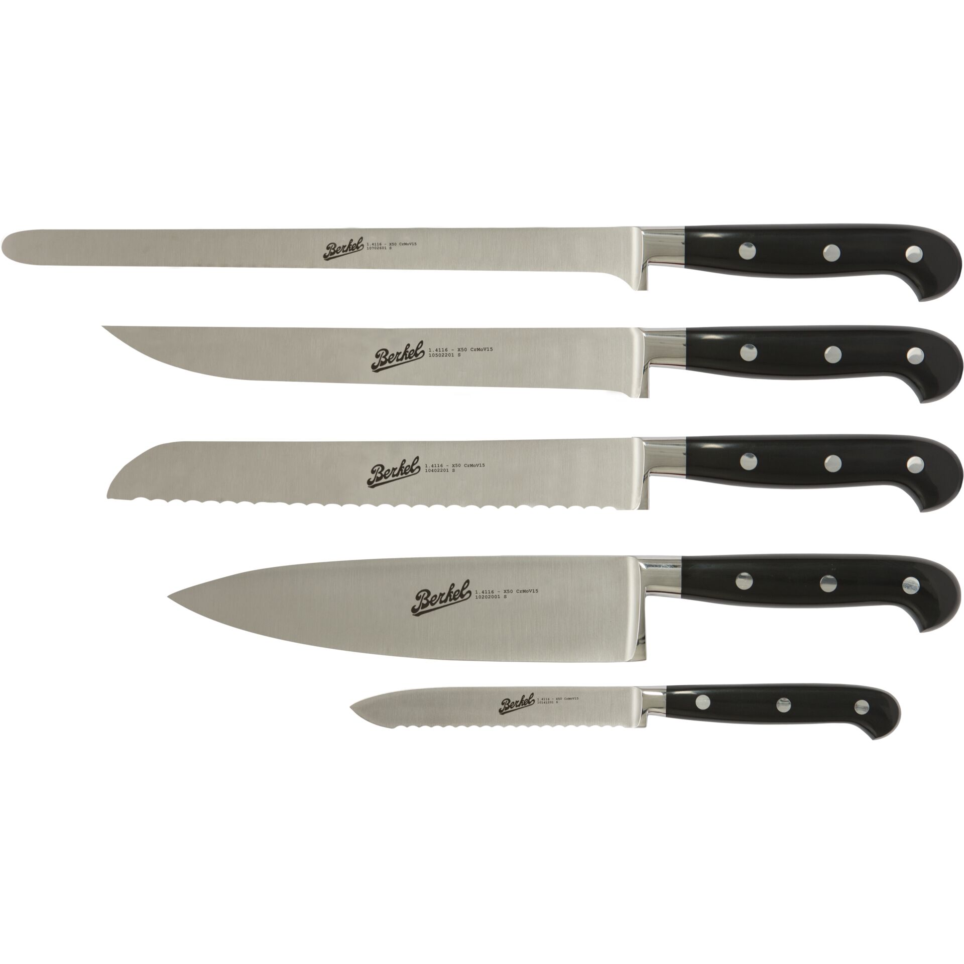 cutlery, messerSet, Edelstahl, gezahnteKlinge, schwarzerGriff