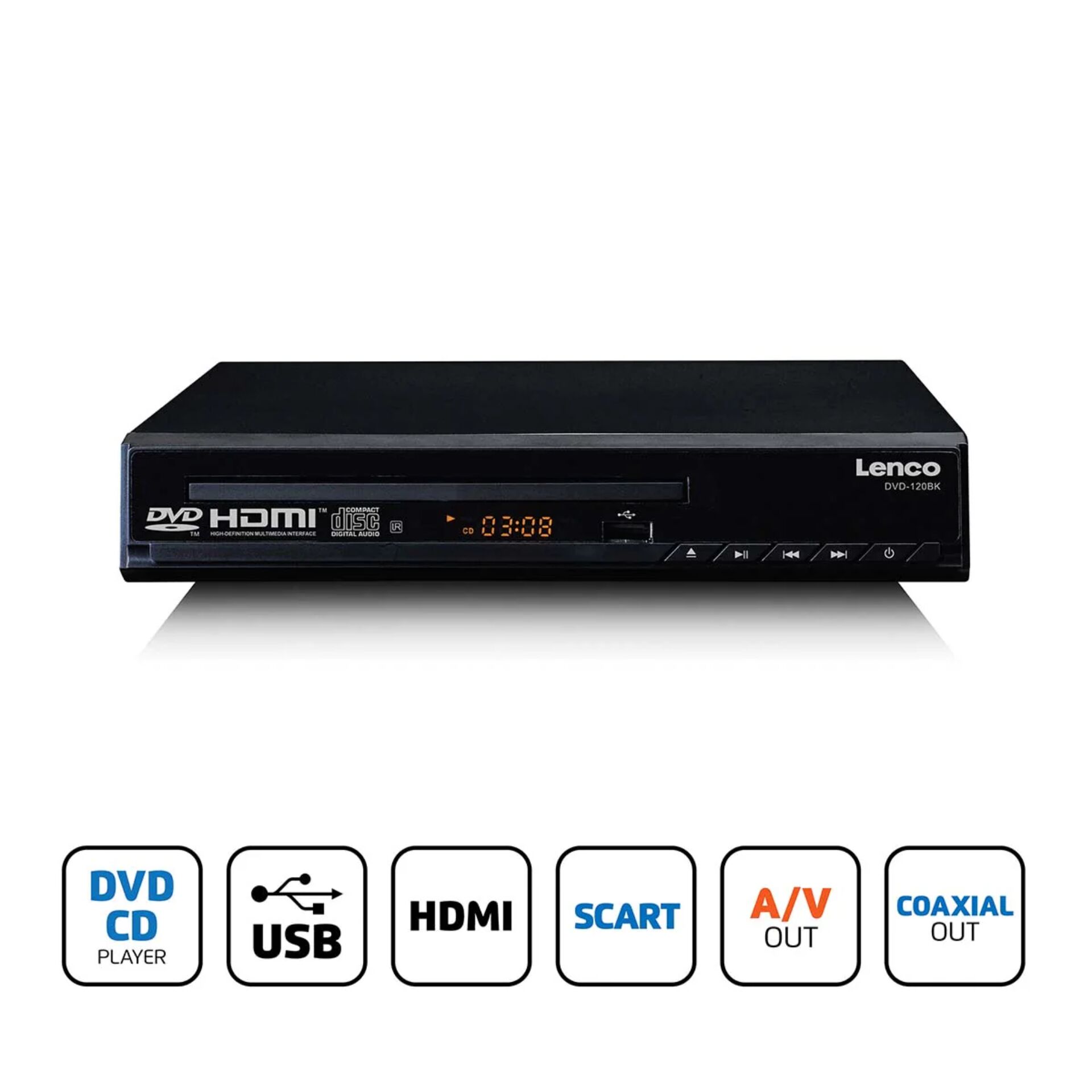 DVD-Player, HDMI, USB, SCART, Koaxialausgang