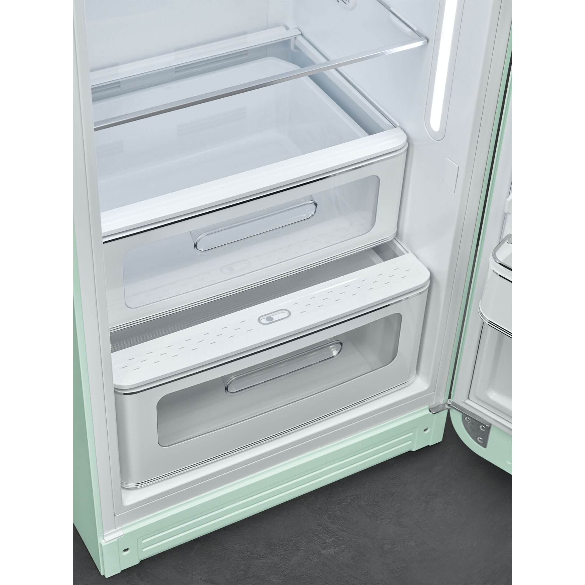 Kühlschrank, Gefrierfach, Schublade, Glas, metallisch-grün