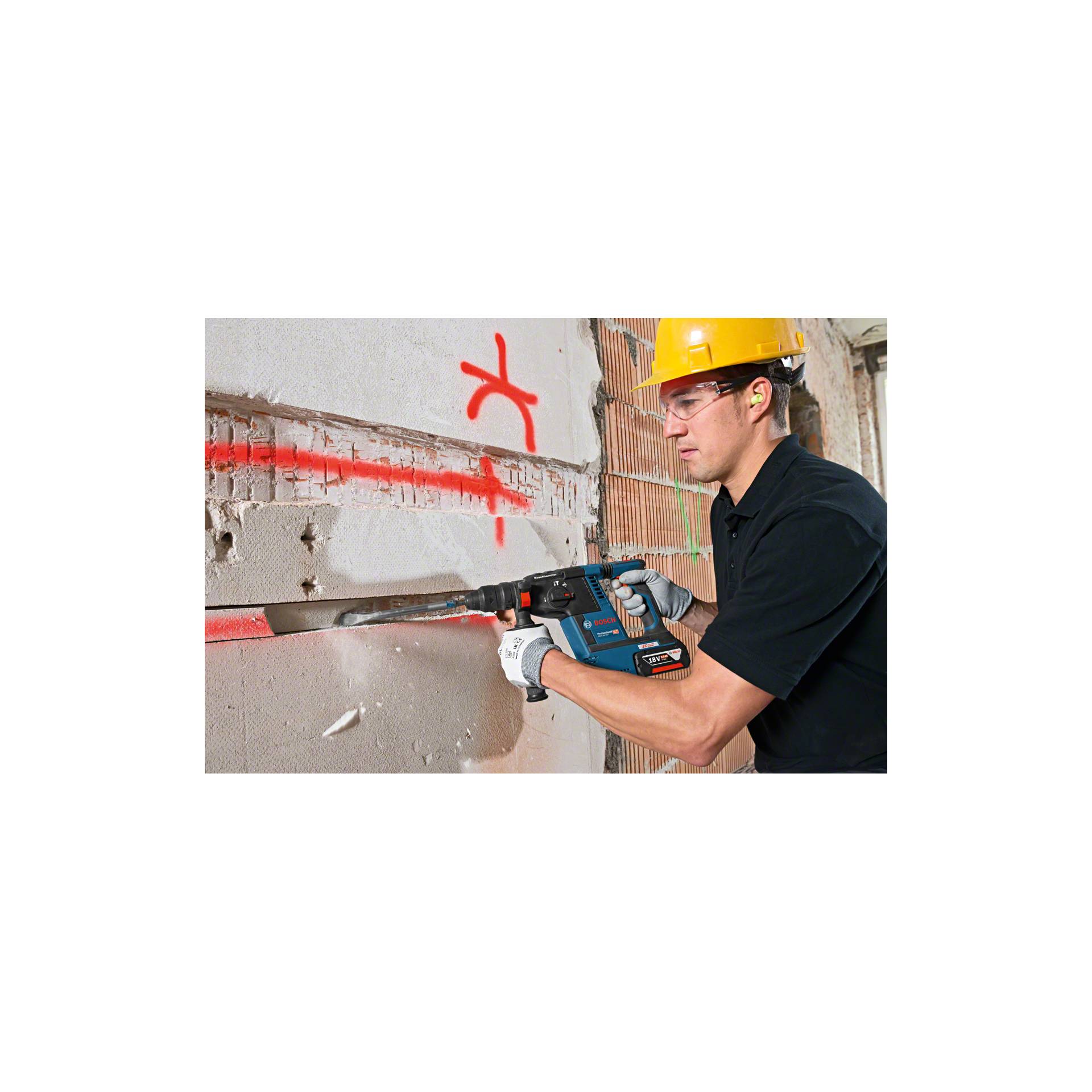 Person, Arbeiter, Schutzhelm, Elektrische Bohrmaschine, Handschuh