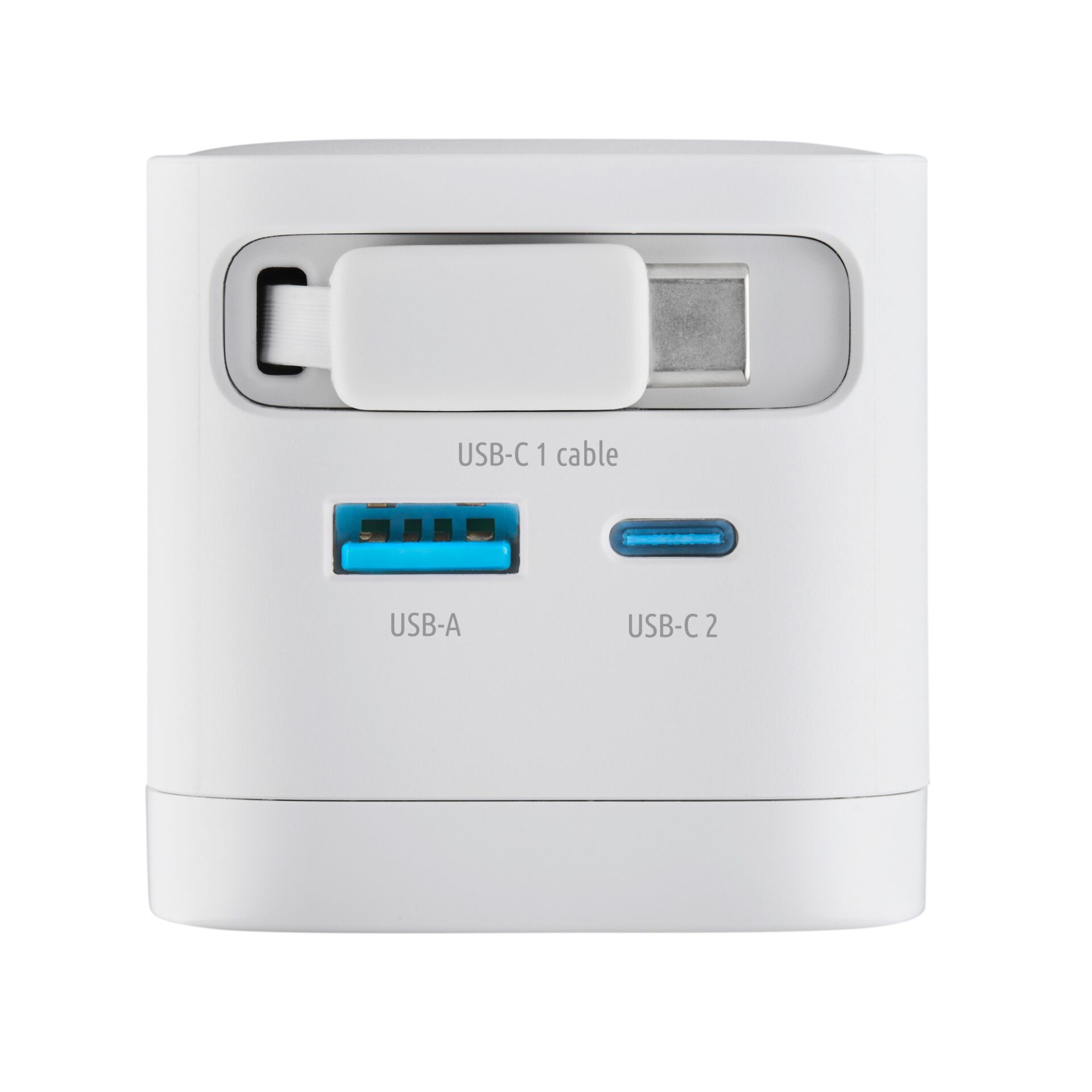 USB-C-Hub, Kabelclip, USB-A Anschluss, USB-C Anschluss, Weißer Adapter