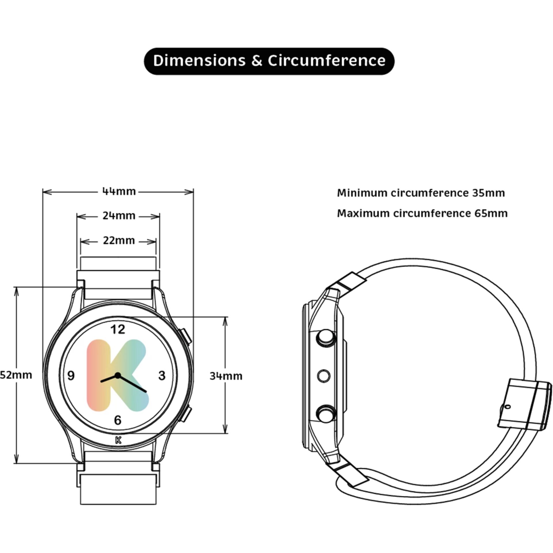 Uhren, Smartwatch, Analoges Zifferblatt, Gummi/Armband, Maße 52mm