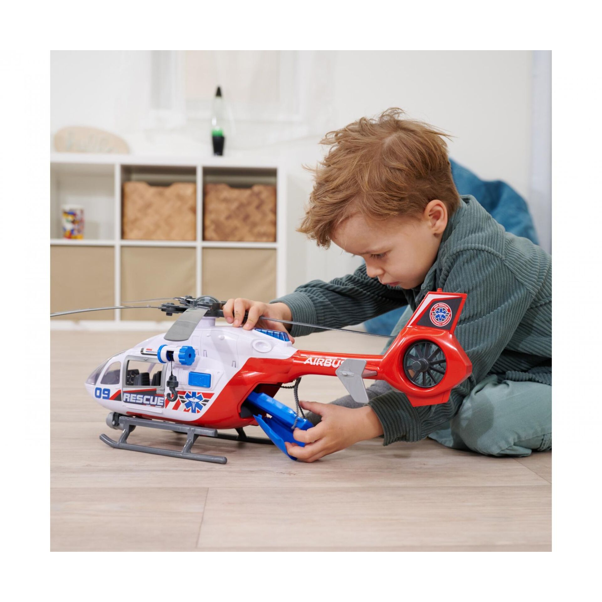 Spielzeughelikopter, Helikopter, Rettungsdienst, Rot, Blaue Teile