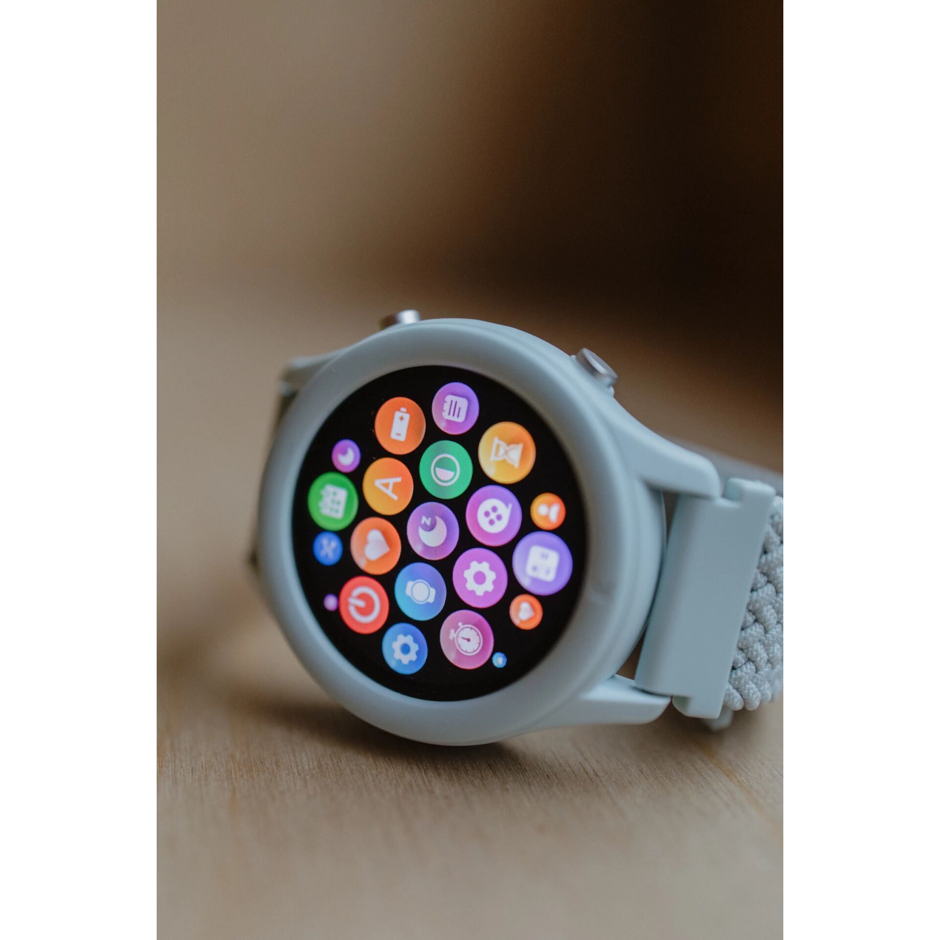 Smartwatch, Smartwatch-Display, Rund, Silber, Gummiarmband
